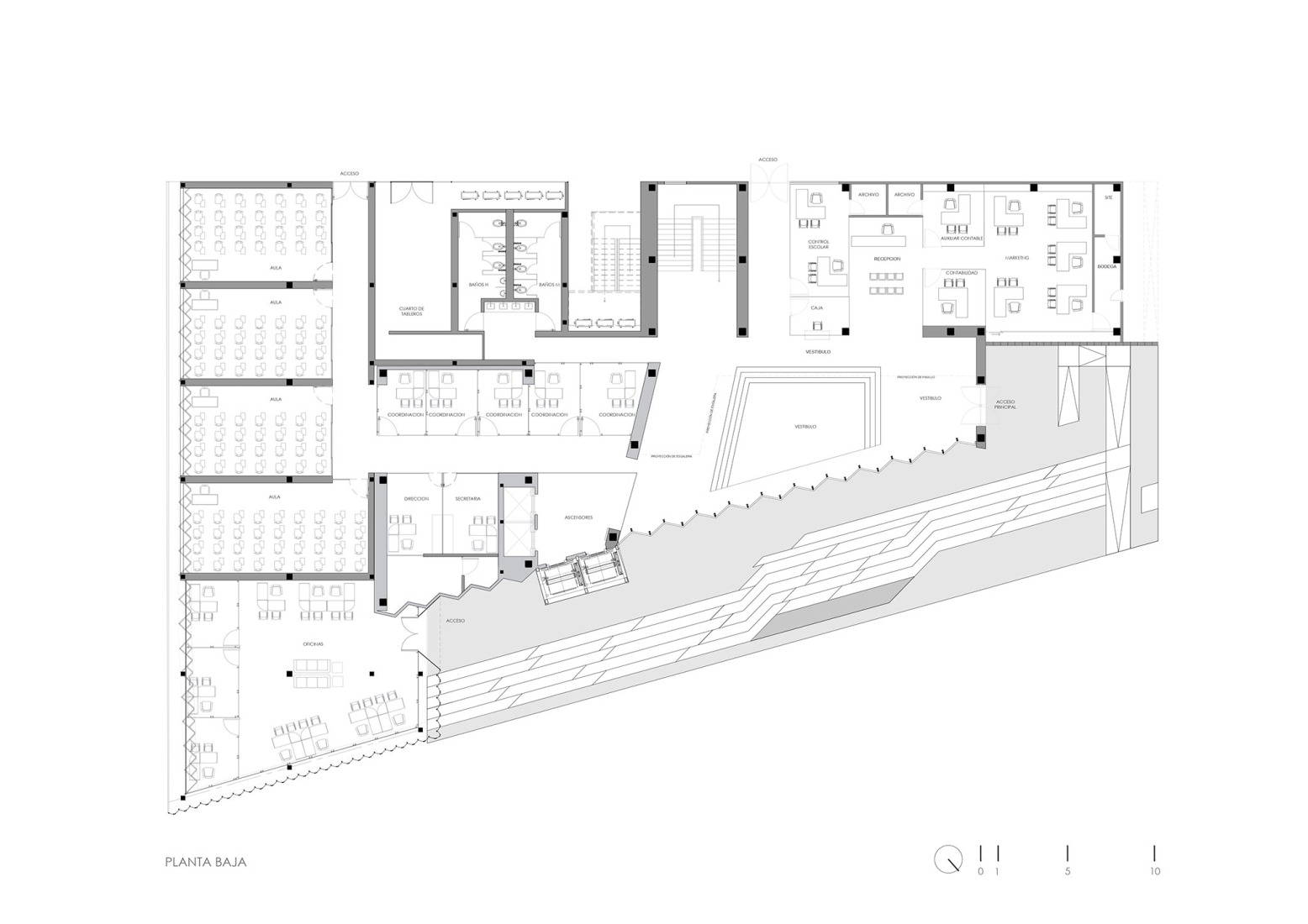 Ground floor plan. UAD Alamedas Tower by Jonathan Corral Arquitectos.