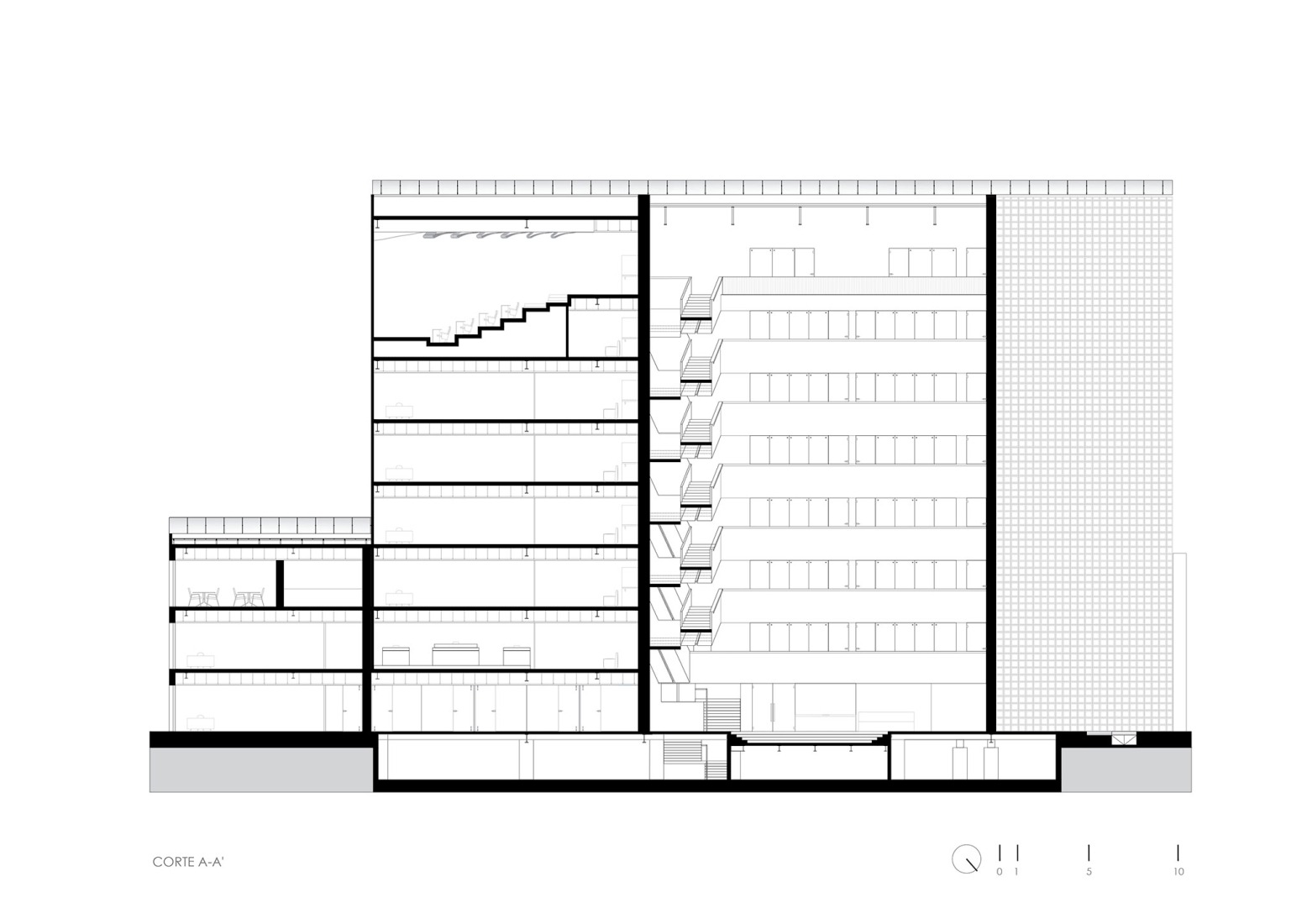 Section. UAD Alamedas Tower by Jonathan Corral Arquitectos.