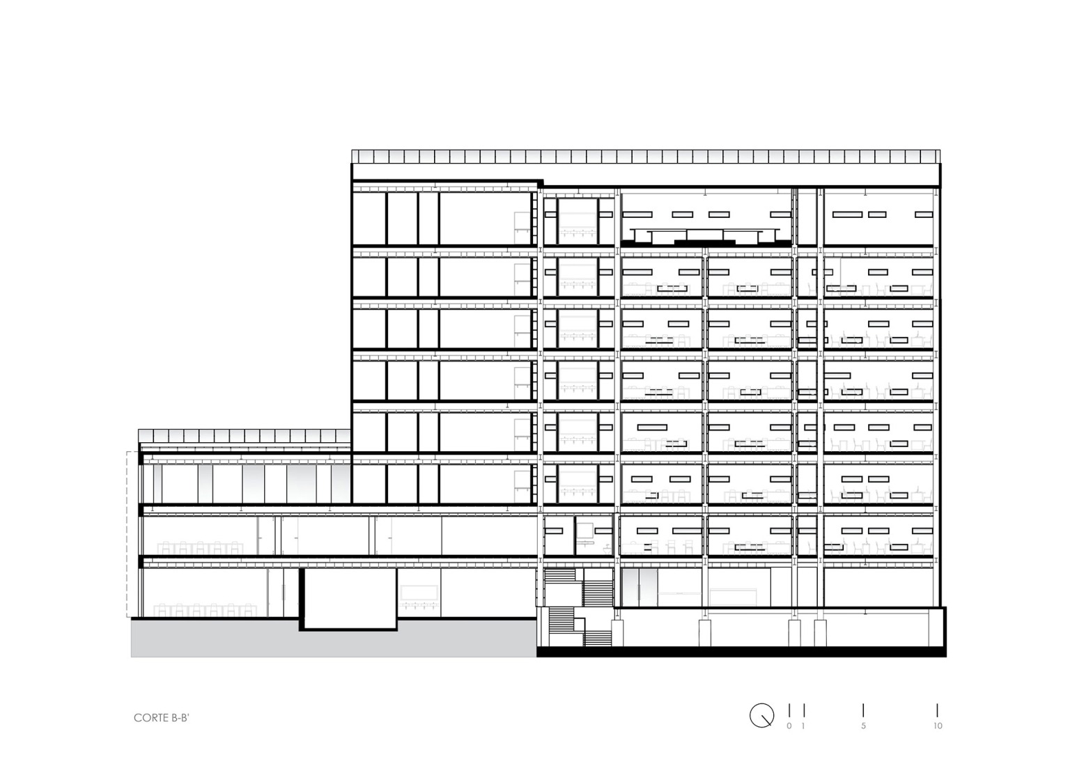 Section. UAD Alamedas Tower by Jonathan Corral Arquitectos.