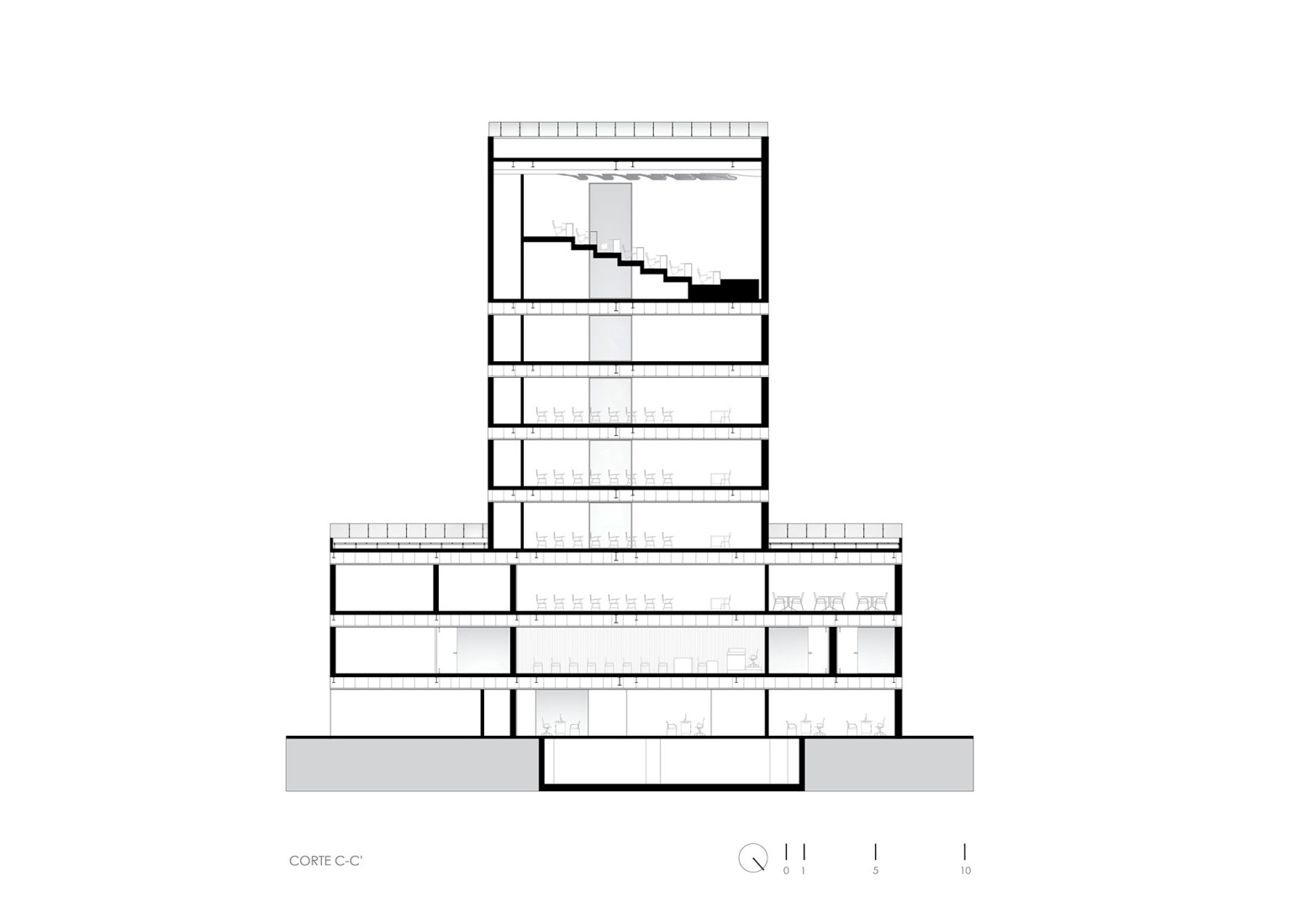 Section. UAD Alamedas Tower by Jonathan Corral Arquitectos.