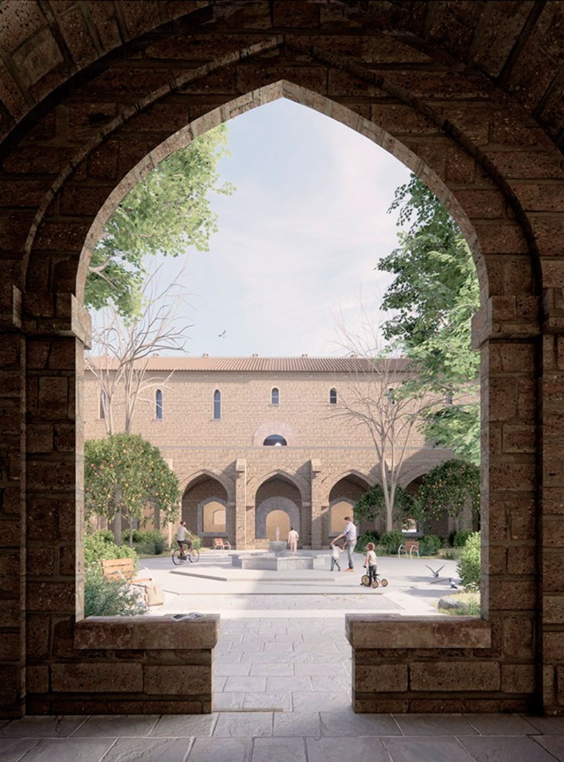 Rendering. Renovation of the former Hospital de la Santa Creu in Barcelona by BAAS and h3o architects.