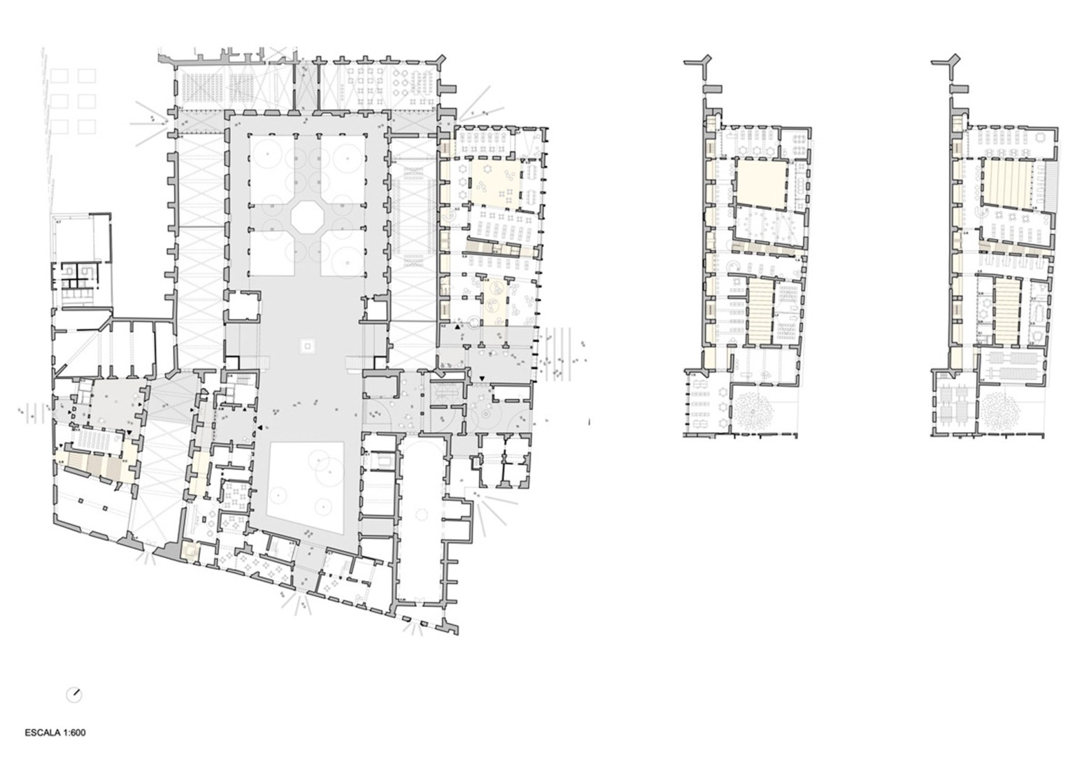 Floor plans. Renovation of the former Hospital de la Santa Creu in Barcelona by BAAS and h3o architects.