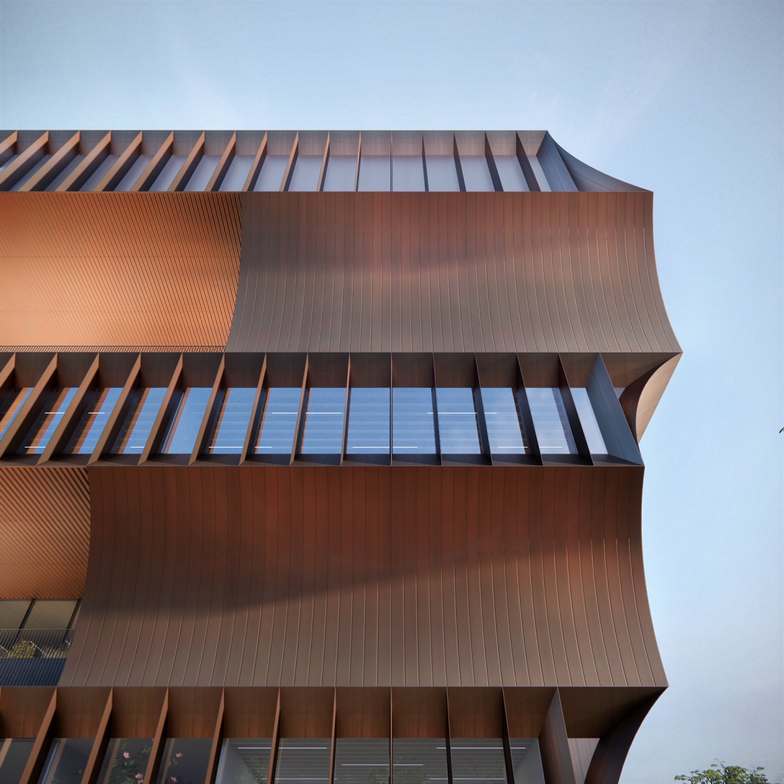 Facade Close up. Bentonville Institute of Technology by BIG-Bjarke Ingels Group. Rendering courtesy of BIG-Bjarke Ingels Group.