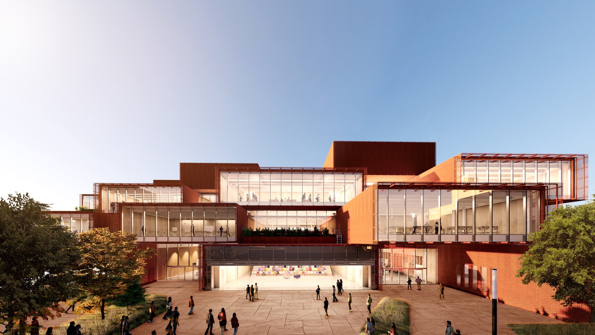 Plaza View. Bentonville Institute of Technology by BIG-Bjarke Ingels Group. Rendering courtesy of BIG-Bjarke Ingels Group.