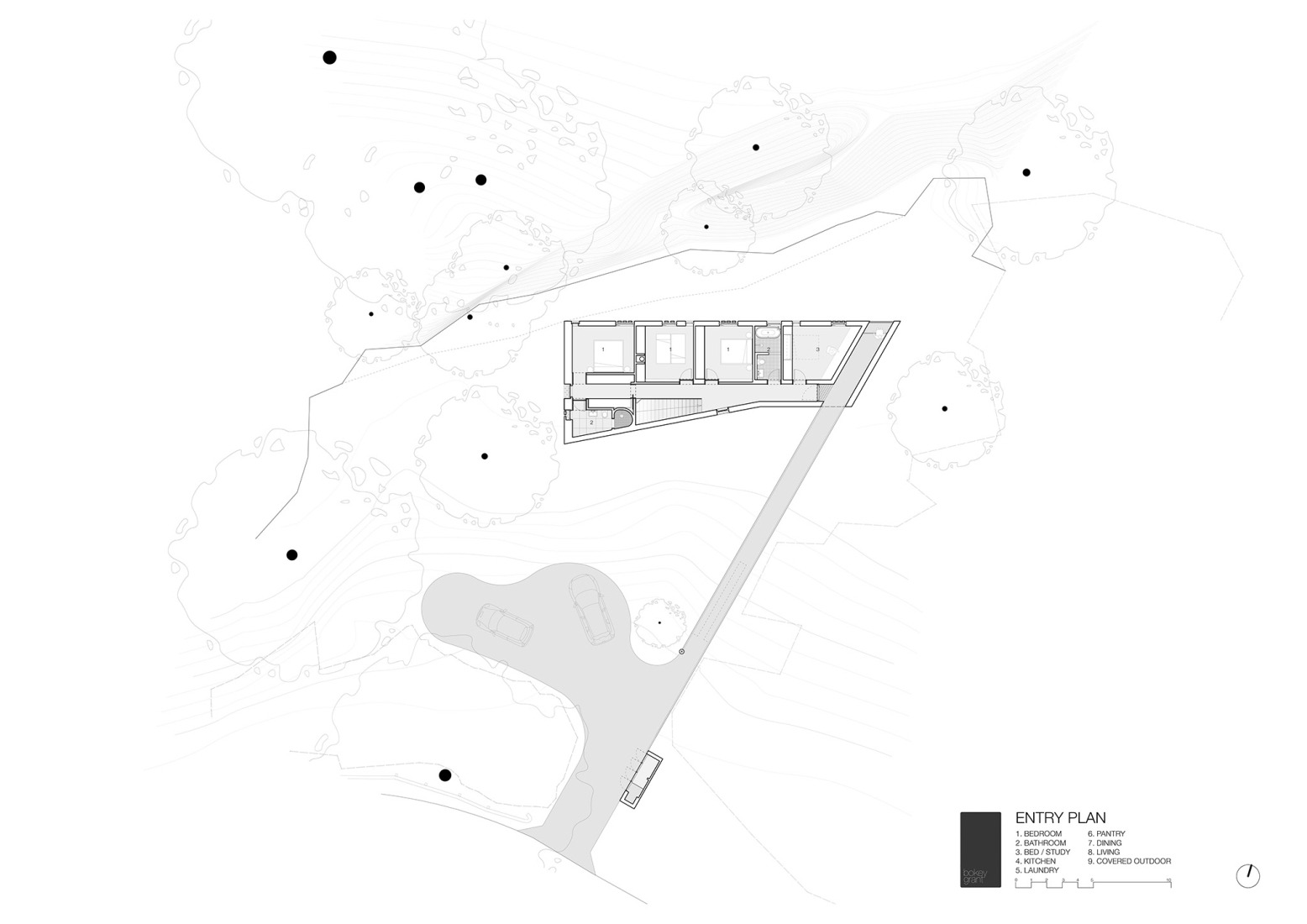 Plano de planta acceso. Casa EA por Bokey Grant.