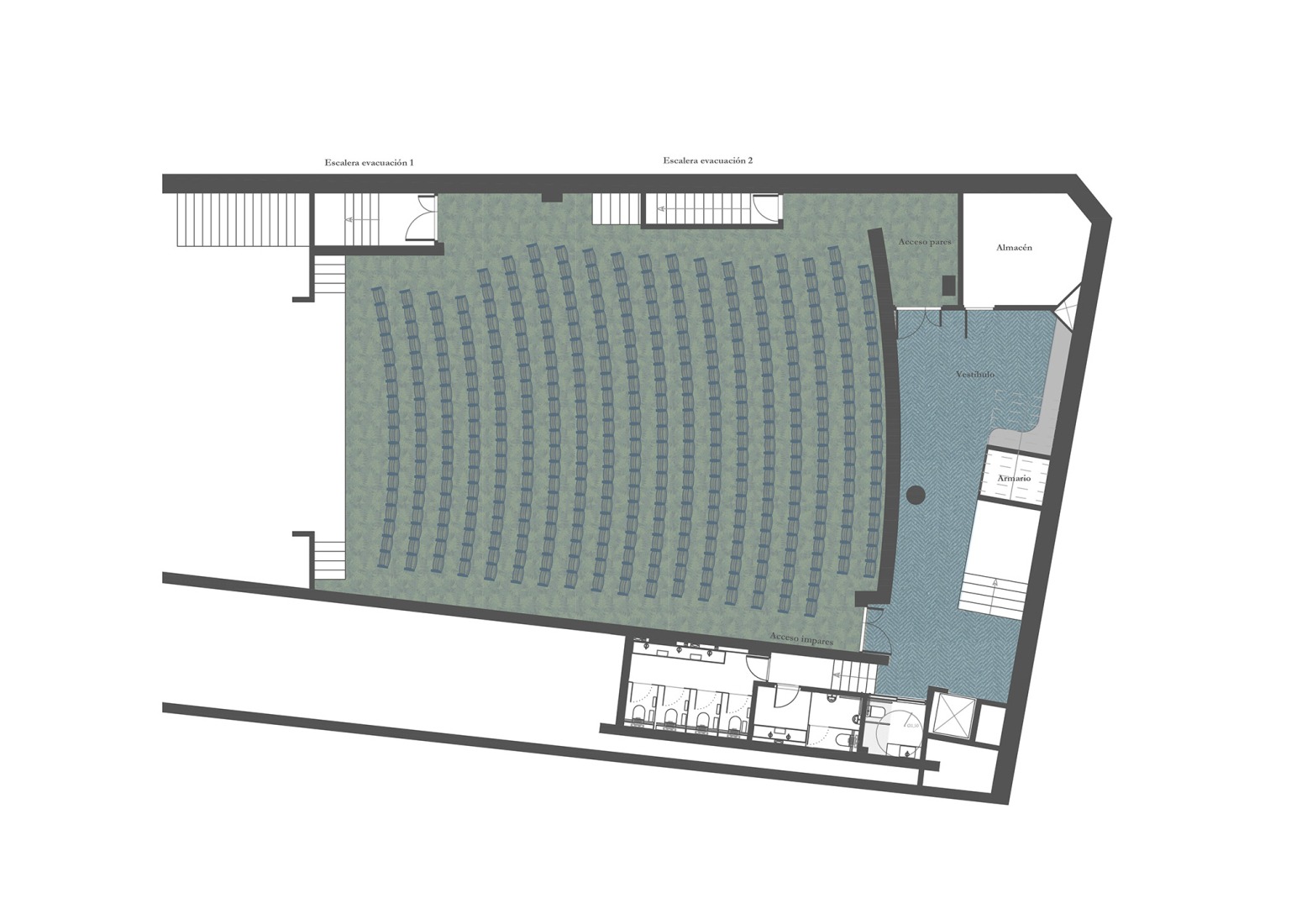 Plano de planta, auditorio. Remodelación del Teatro Maravillas por Canobardin.