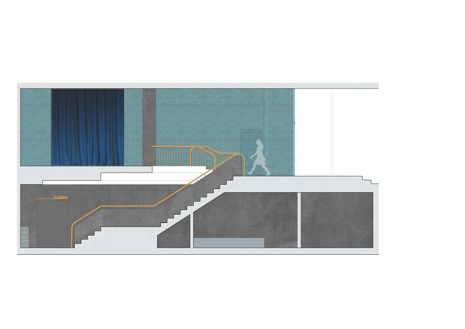 Sección escalera. Remodelación del Teatro Maravillas por Canobardin.