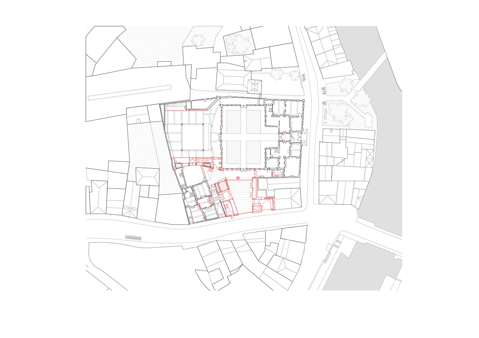 Plano de recorridos con entorno. El Design Museum Gent por Carmody Groarke y ATAMA.