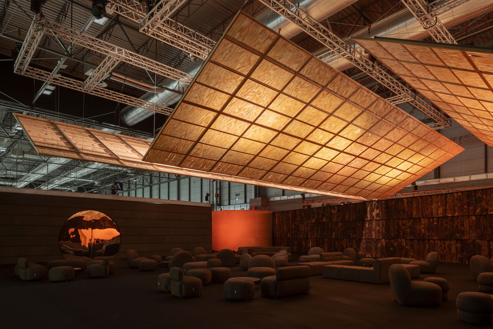 "350.000 Ha" ARCO Madrid 2026 Guest Lounge by Manuel Bouzas and salazarsequeromedina. Photograph by Luis Diaz Diaz.