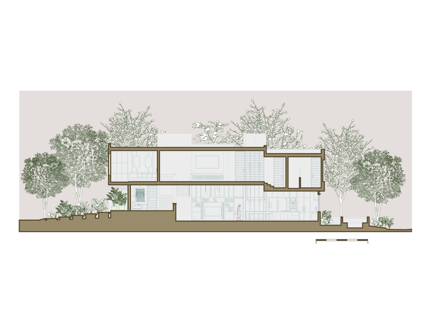 Sección longitudinal. Casa Akina por Di Frenna Arquitectos.