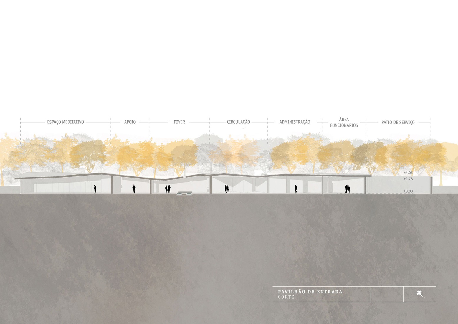 Alzado de acceso. Memorial de Brumadinho por Gustavo Penna Arquitetos Associados.