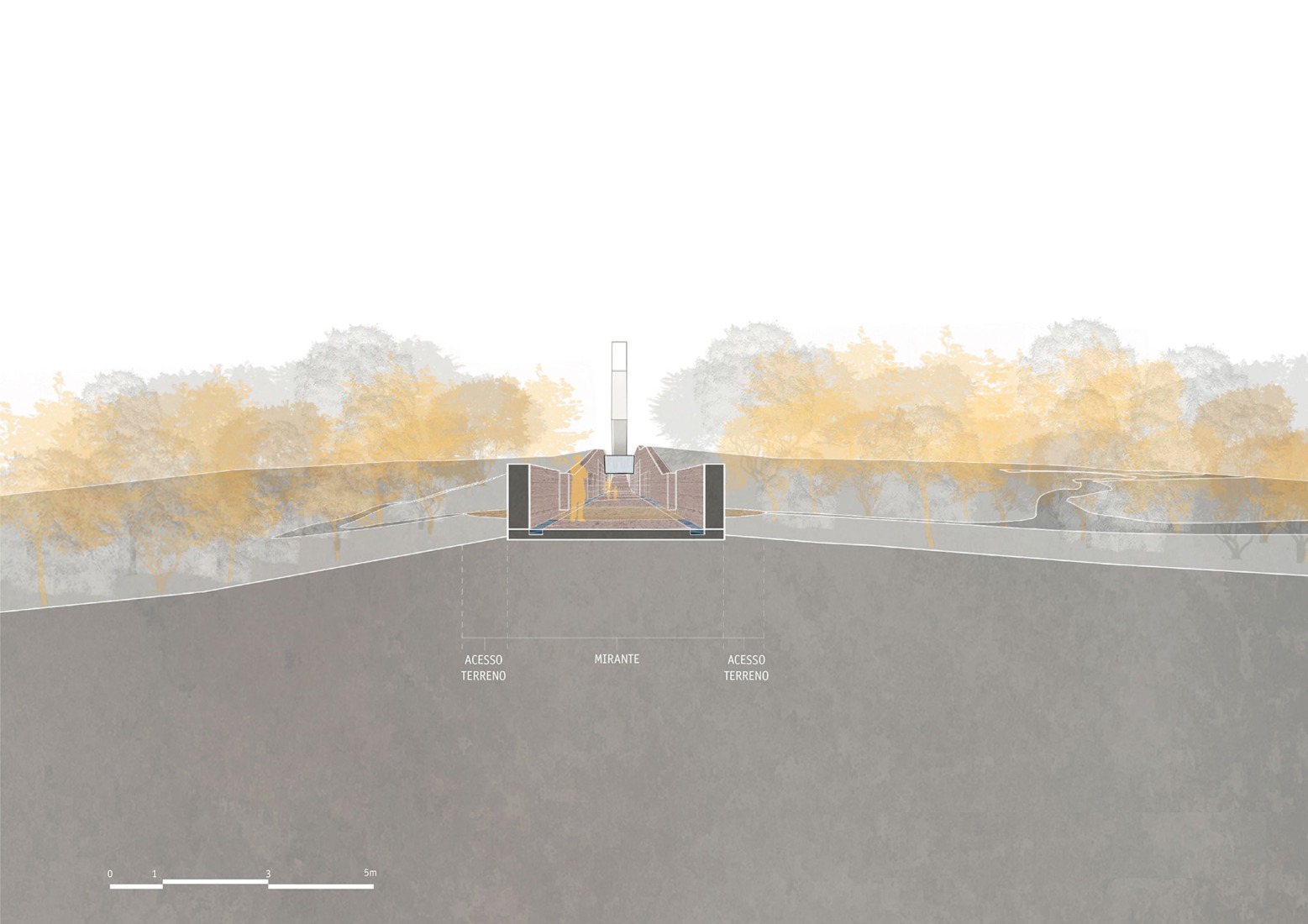 Alzado de acceso. Memorial de Brumadinho por Gustavo Penna Arquitetos Associados.