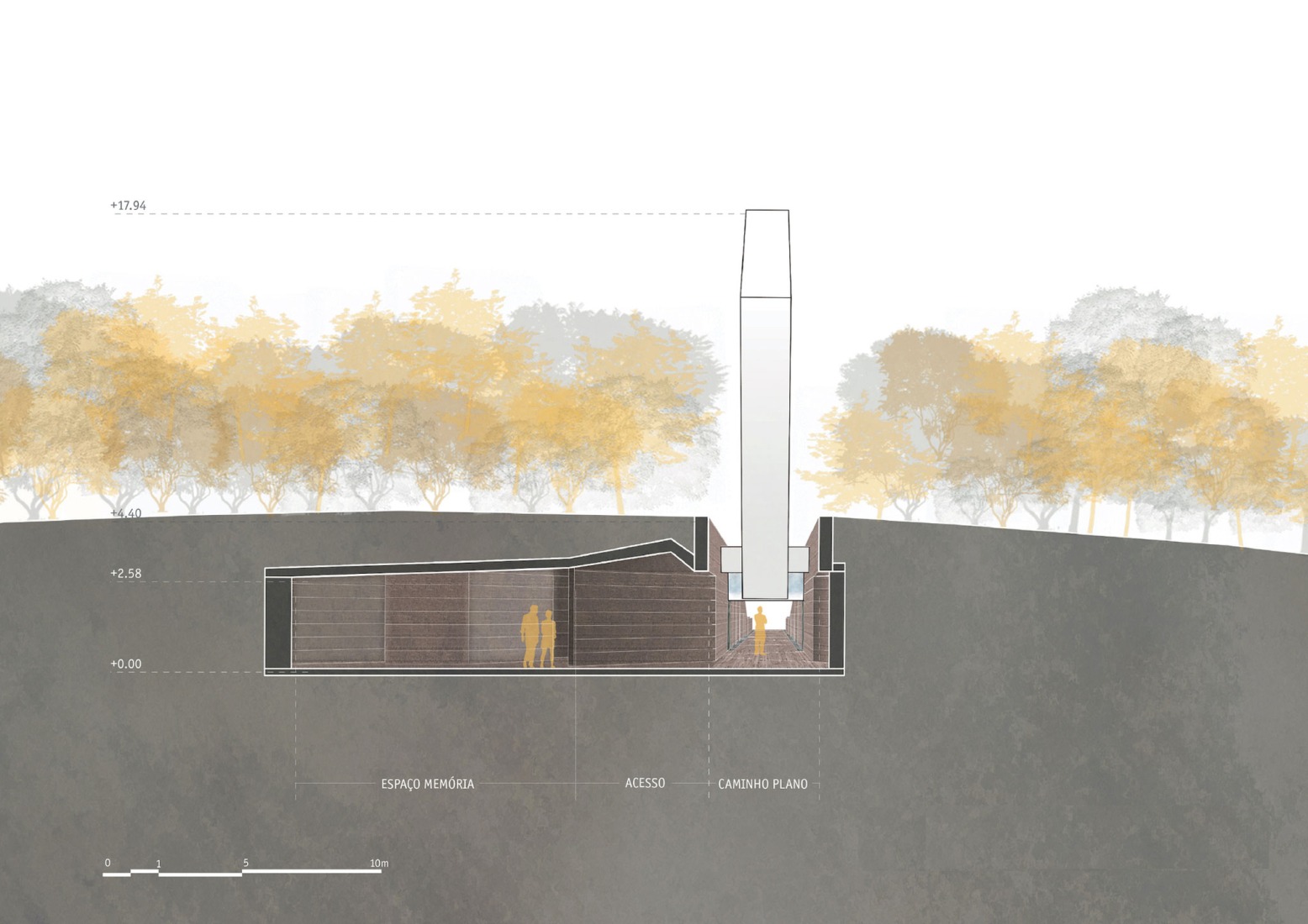 Sección transversal. Memorial de Brumadinho por Gustavo Penna Arquitetos Associados.