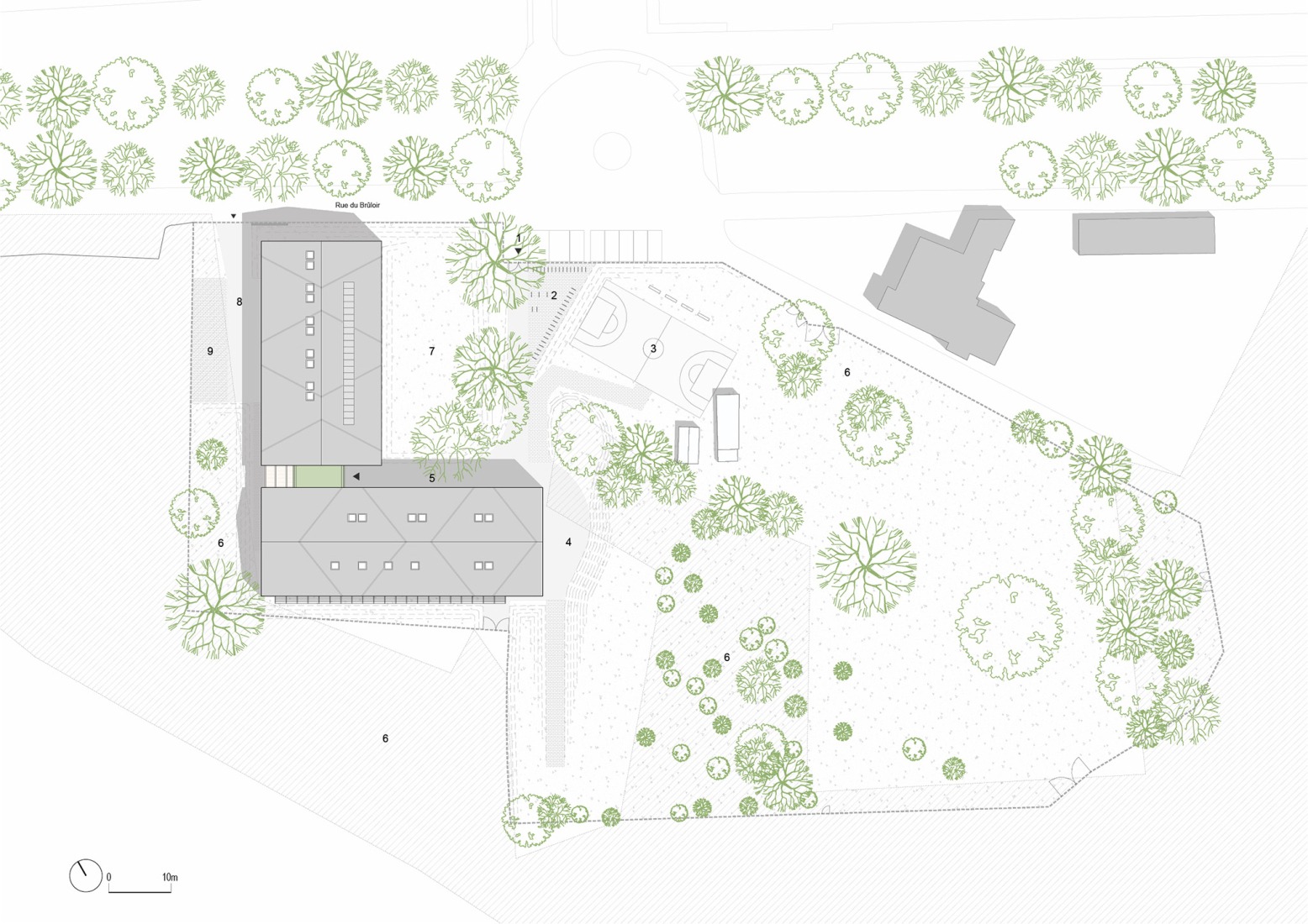 Plano de situación. Centro de Ocio Bois de Cergy por PLURIEL[LES] ARCHITECTES. 