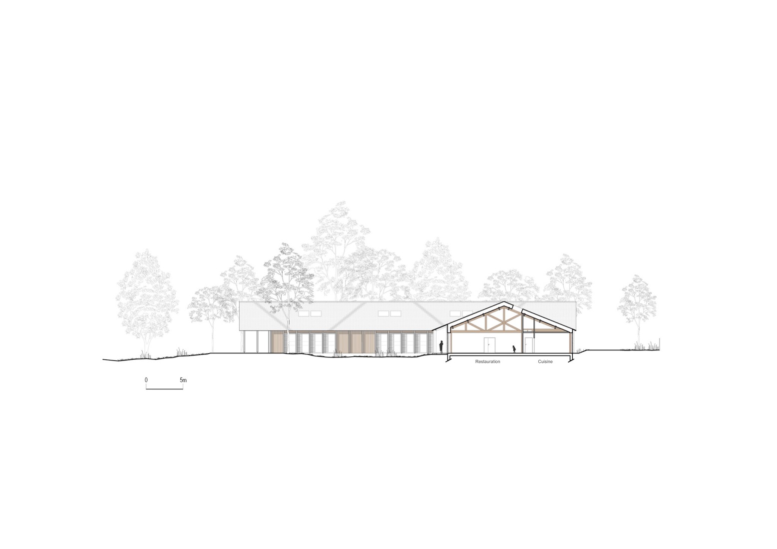Sección. Centro de Ocio Bois de Cergy por PLURIEL[LES] ARCHITECTES.