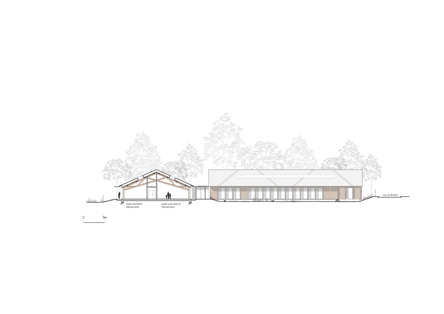 Sección. Centro de Ocio Bois de Cergy por PLURIEL[LES] ARCHITECTES.