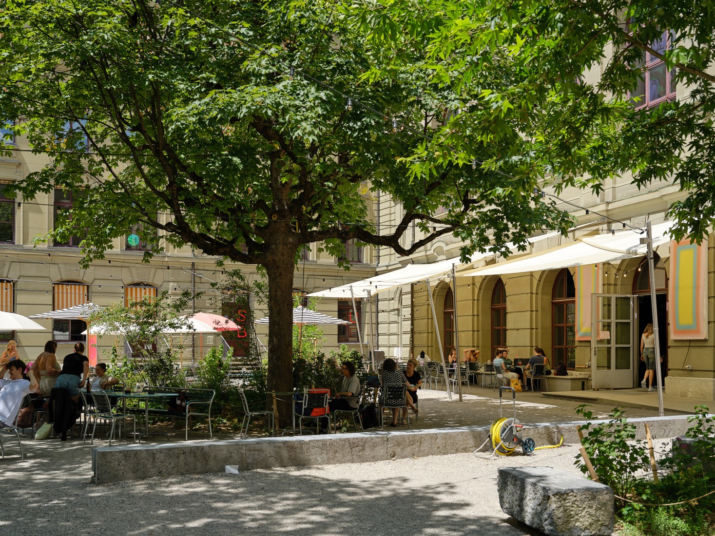Redevelopment of the PROGR Courtyard in Berne, Switzerland by Salewski Nater Kretz, Miriam Sturzenegger and bbz landschaftsarchitekten. Photograph by David Aebi.