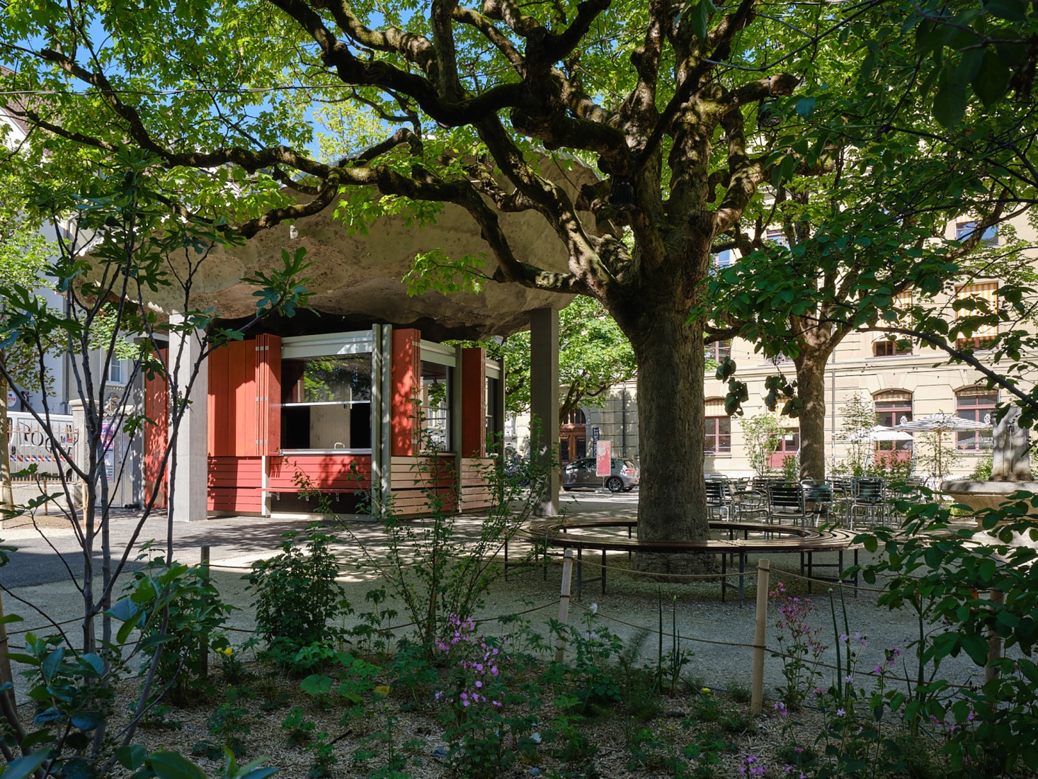 Redevelopment of the PROGR Courtyard in Berne, Switzerland by Salewski Nater Kretz, Miriam Sturzenegger and bbz landschaftsarchitekten. Photograph by David Aebi.