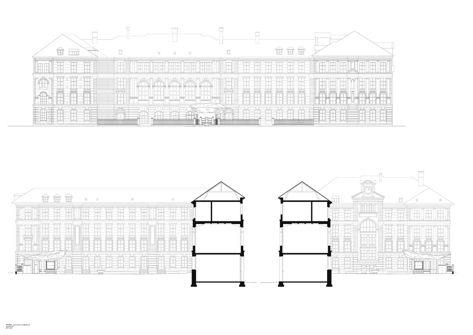 Elevation / Section. Redevelopment of the PROGR Courtyard in Berne, Switzerland by Salewski Nater Kretz, Miriam Sturzenegger  and bbz landschaftsarchitekten.