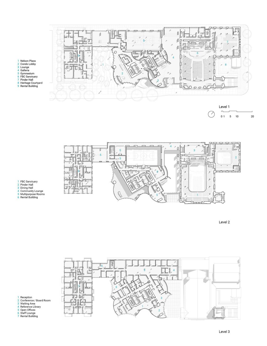Floor plan. The Butterfly + First Baptist Church Complex by Revery Architecture.