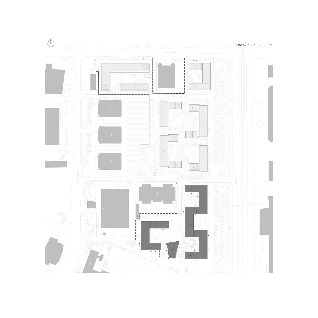 Plano de situación. Mokotów moderno por BBGK Architekci.