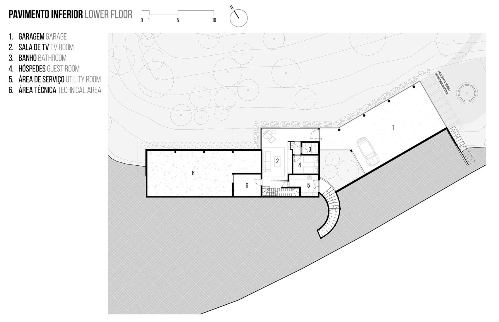 Basement floor plan. Pinhal House by Cornetta Arquitetura.