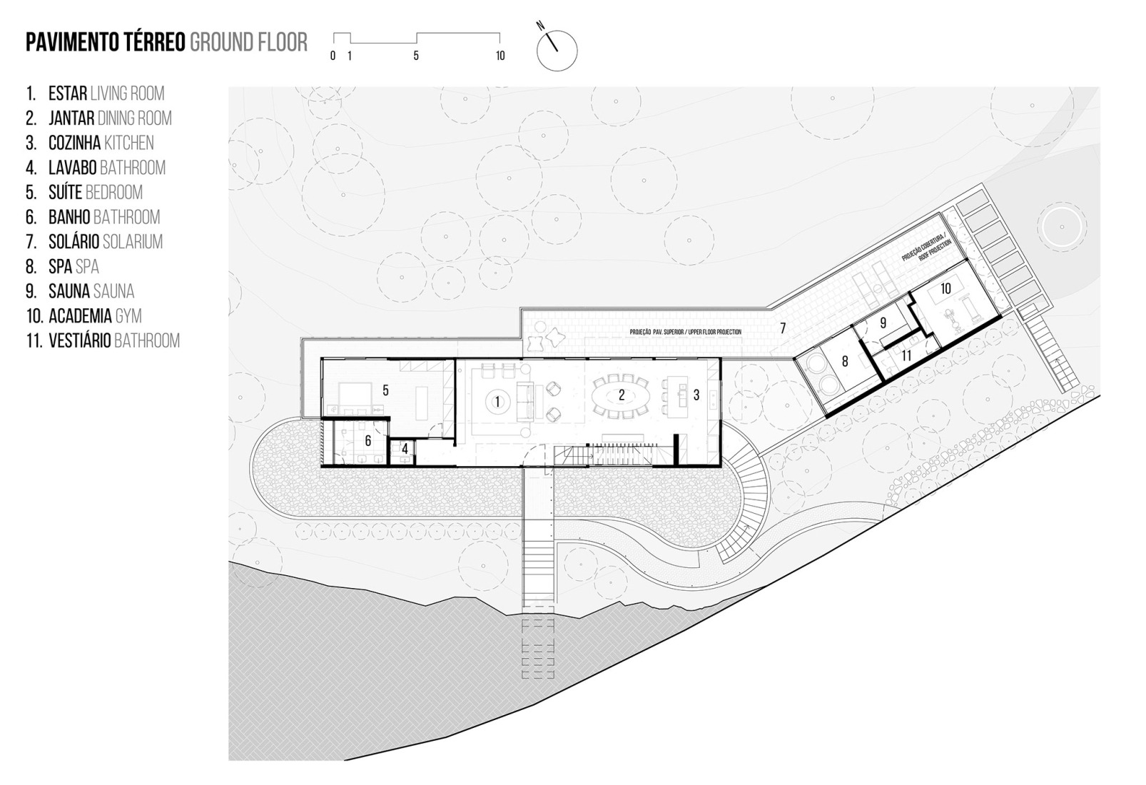 Ground floor plan. Pinhal House by Cornetta Arquitetura.