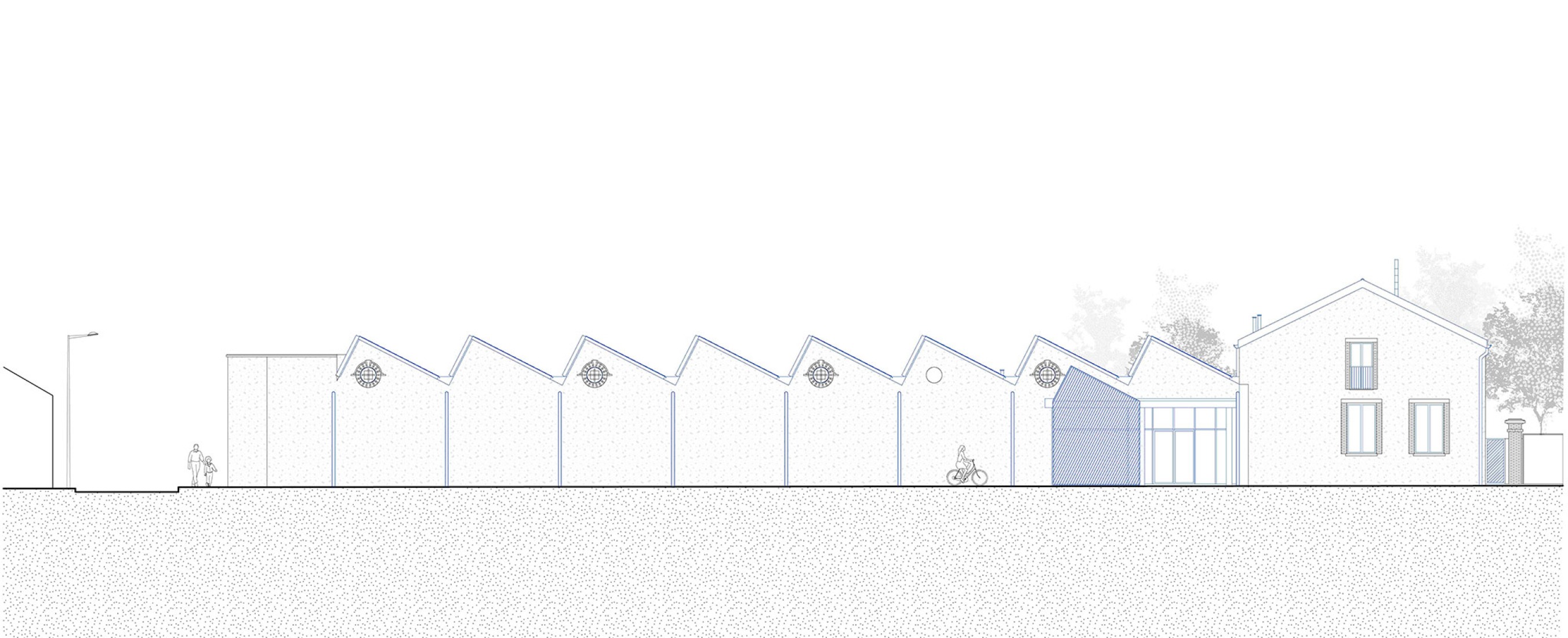 Elevation. Bernie Hall, Digital arts center by Graal.