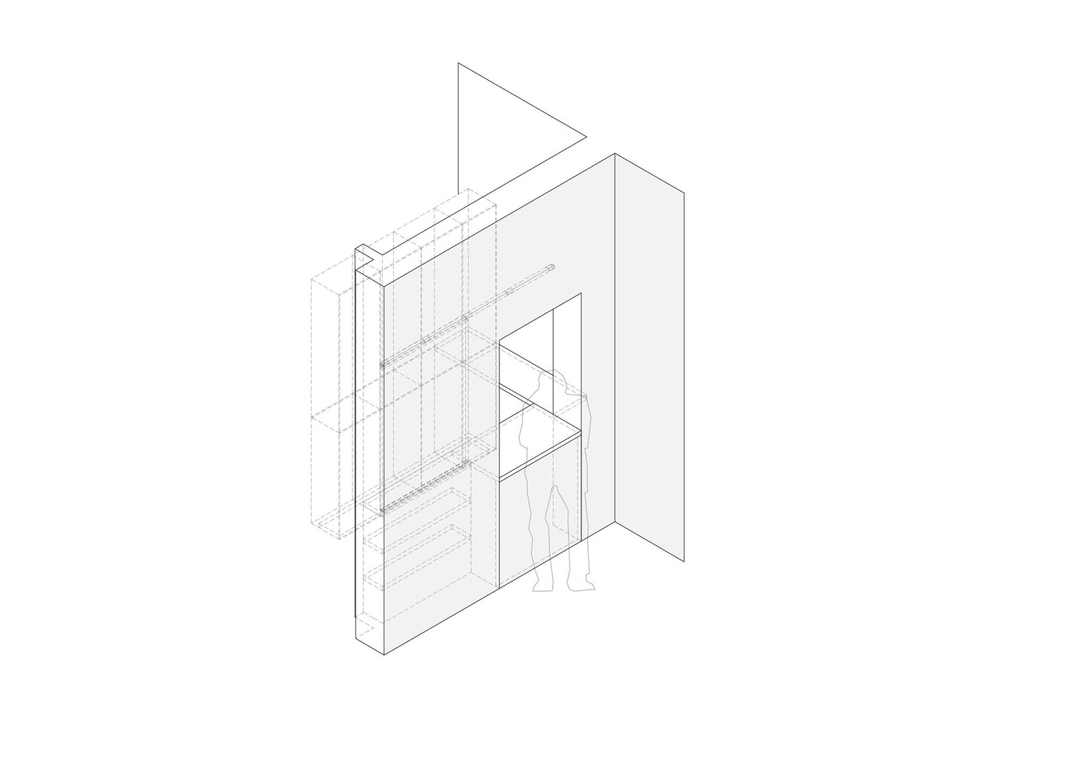 Axonometría. Nueva Tienda del Teatro de la Zarzuela de Madrid por Donaire Milans Arquitectos.