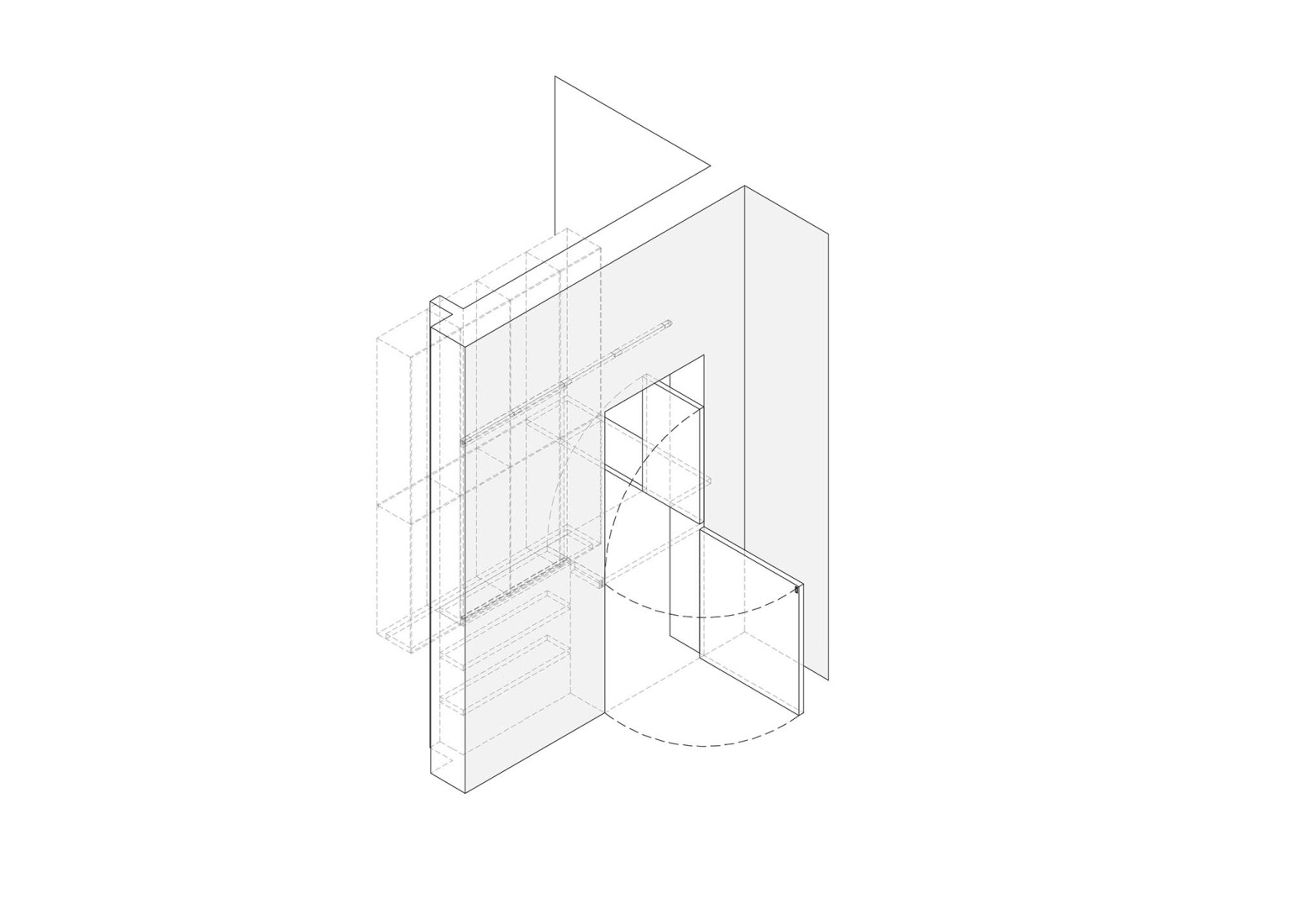 Axonometría. Nueva Tienda del Teatro de la Zarzuela de Madrid por Donaire Milans Arquitectos.