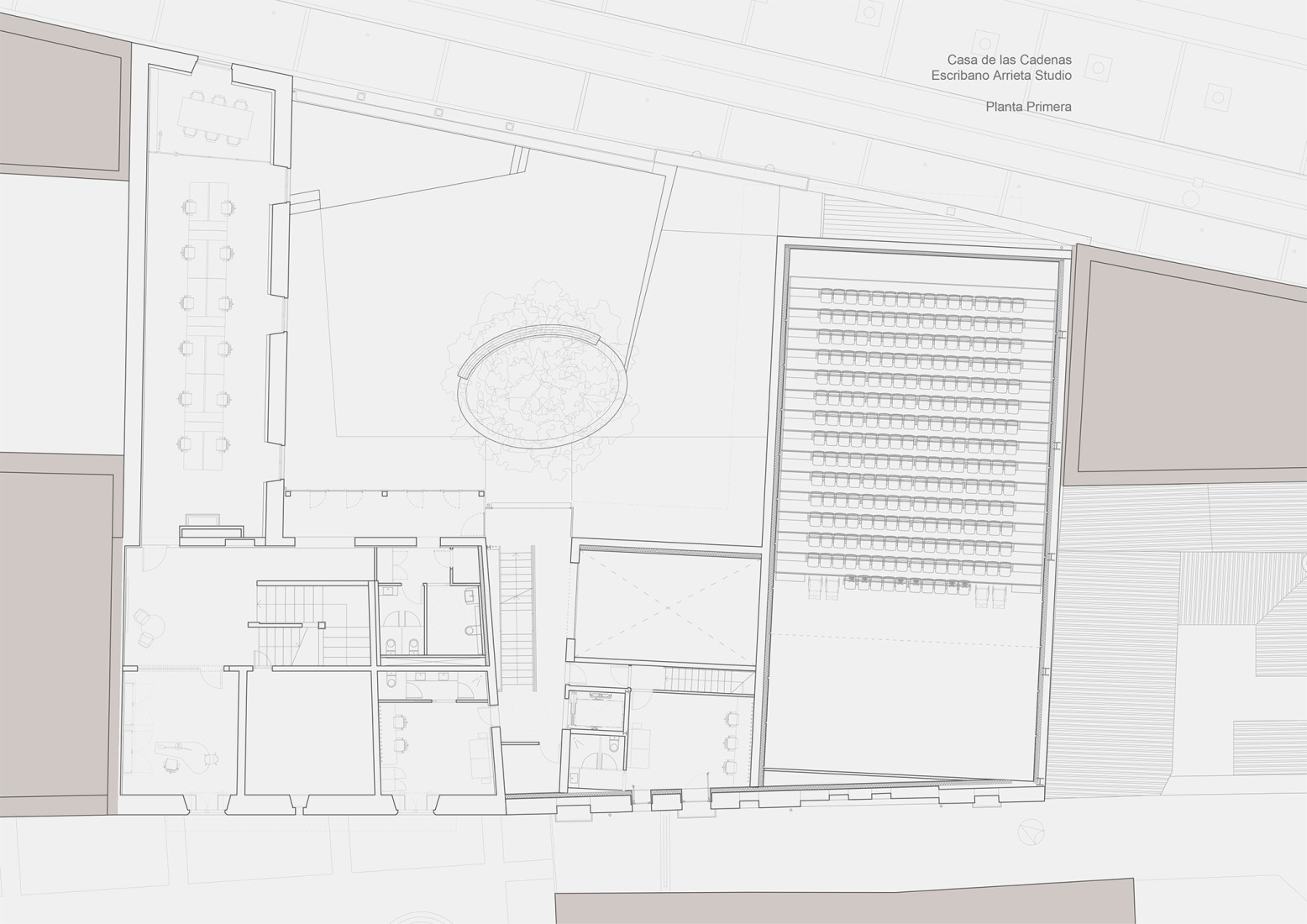 First floor plan. Rehabilitation and Expansion of the "Las Cadenas House" by Escribano Arrieta Studio.