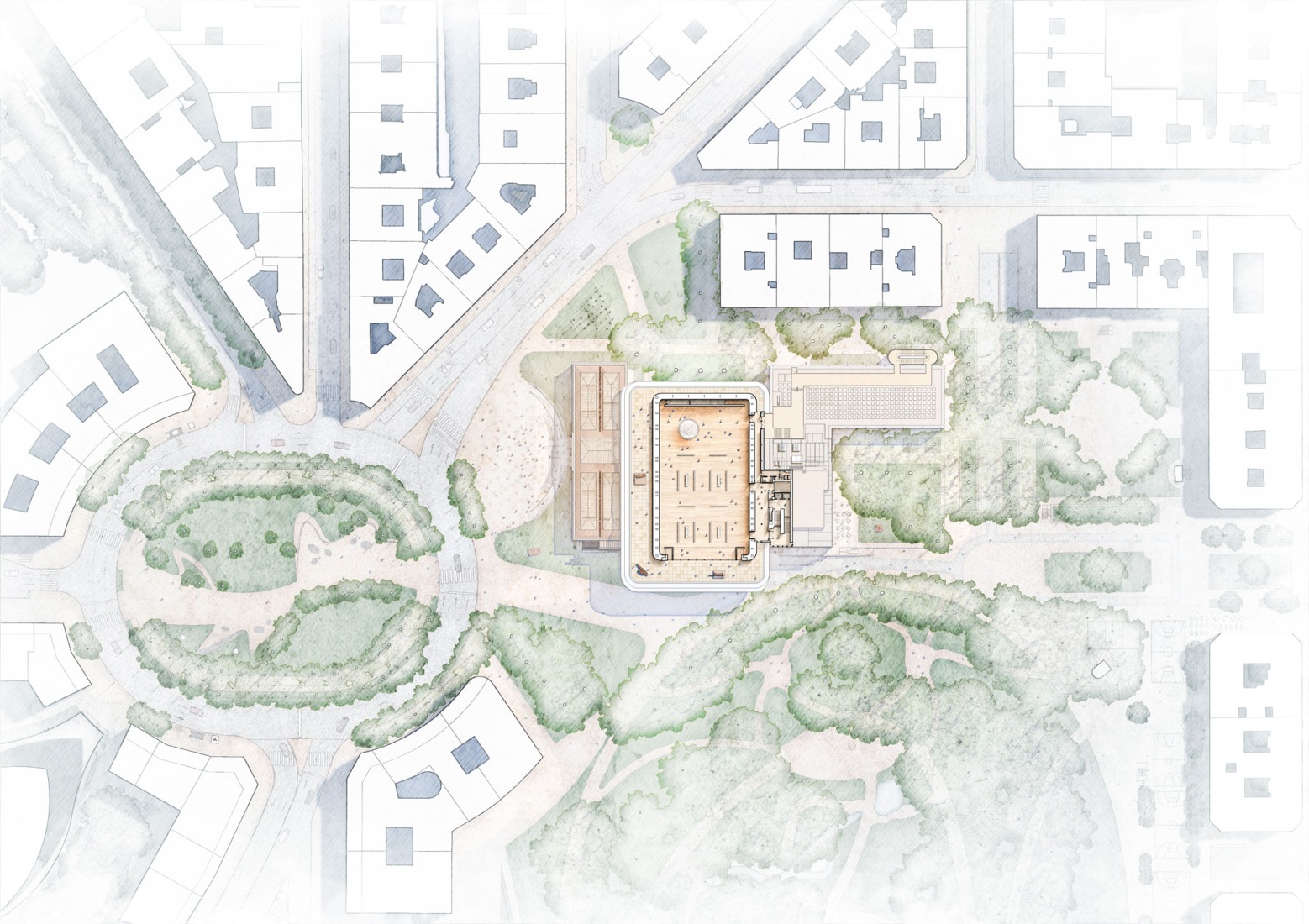 First floor plan. Expansion of the Bilbao Fine Arts Museum by Foster + Partners.