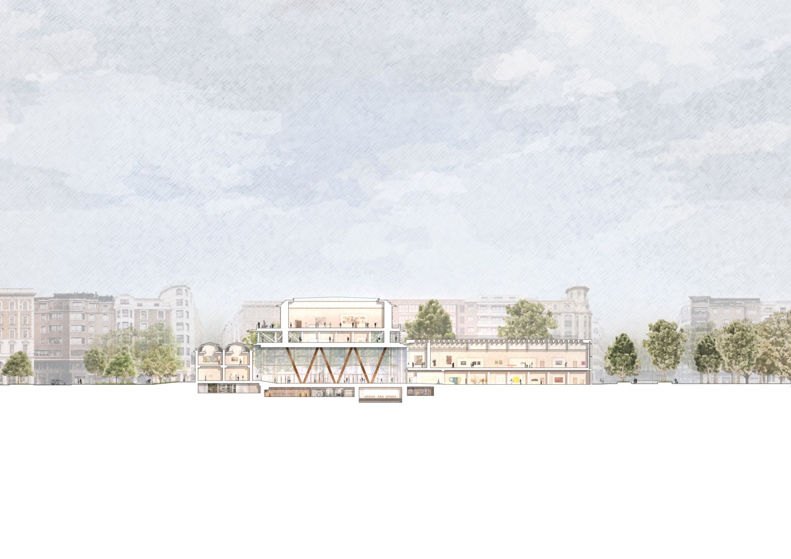 Section. Expansion of the Bilbao Fine Arts Museum by Foster + Partners.