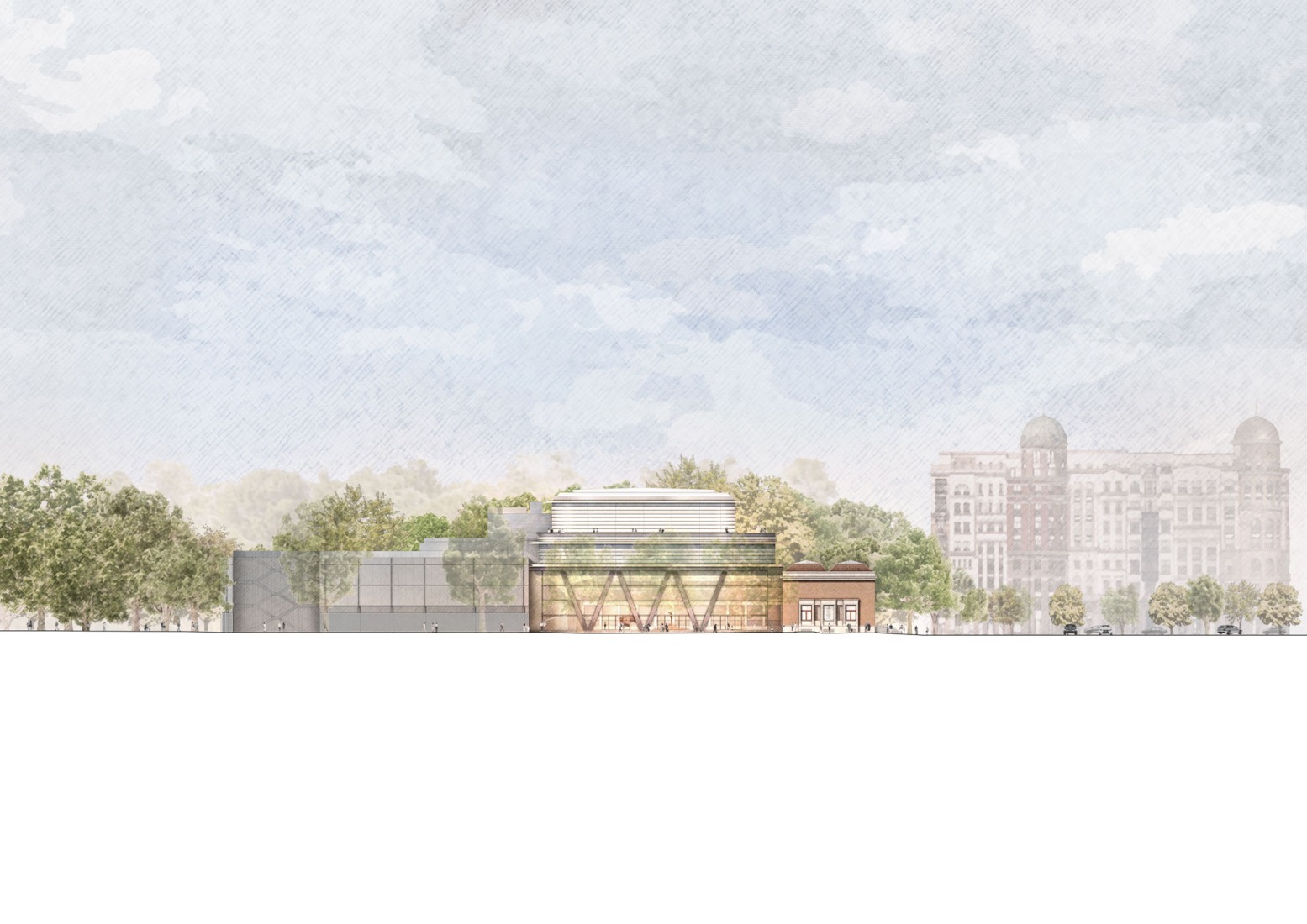 Elevation. Expansion of the Bilbao Fine Arts Museum by Foster + Partners.