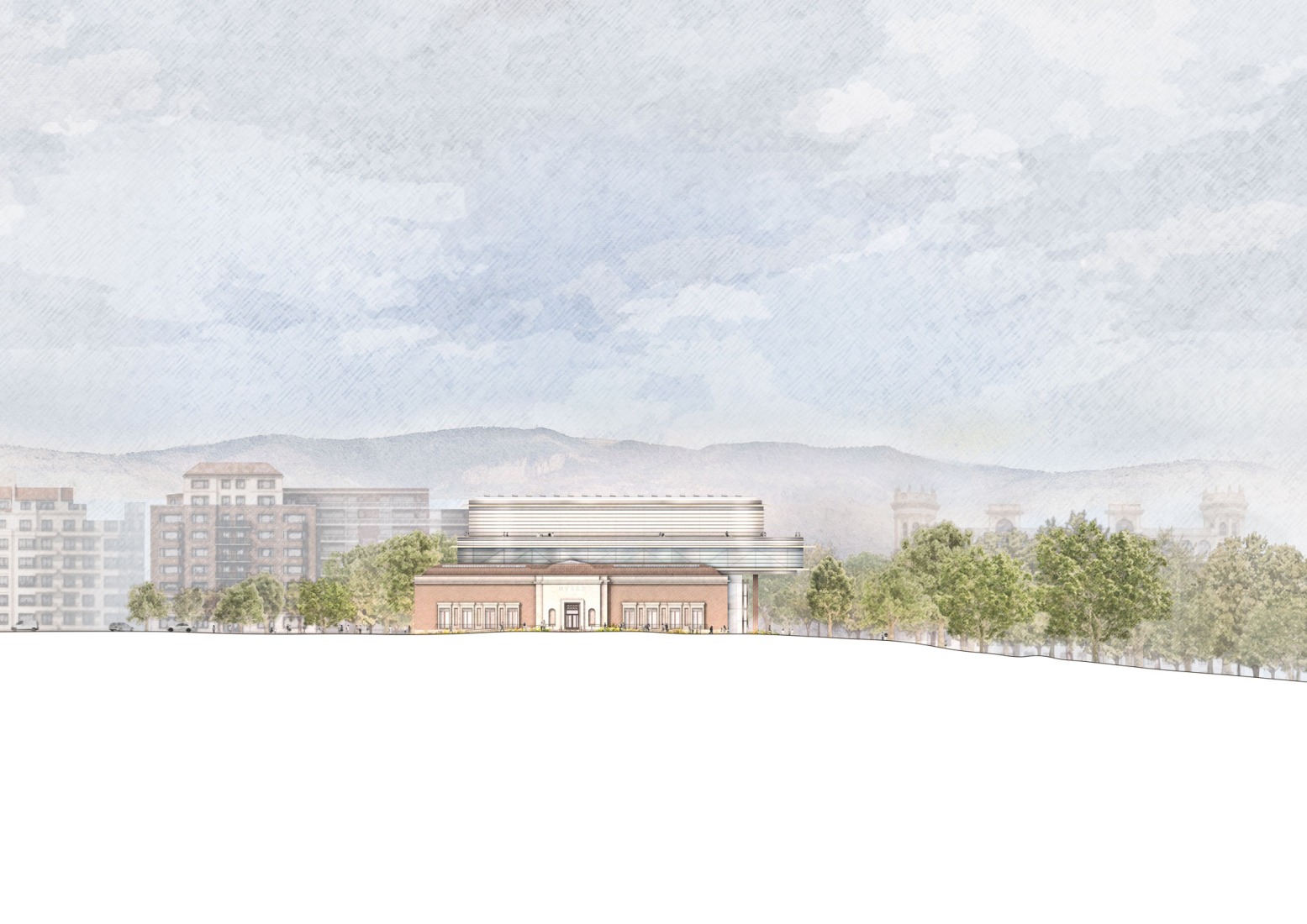Elevation. Expansion of the Bilbao Fine Arts Museum by Foster + Partners.