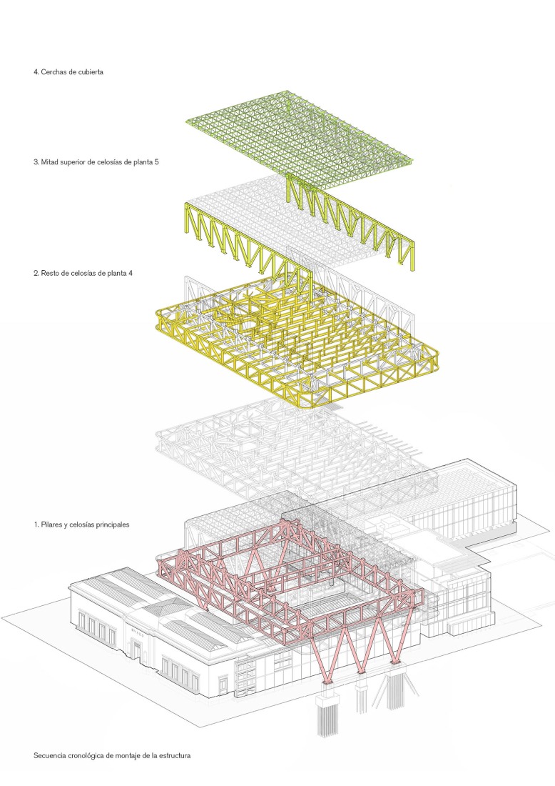 Axonometry. Expansion of the Bilbao Fine Arts Museum by Foster + Partners.