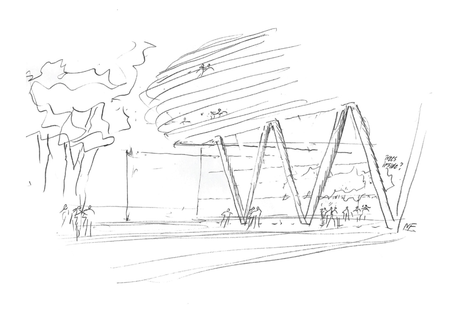 Sketch. Expansion of the Bilbao Fine Arts Museum by Foster + Partners.