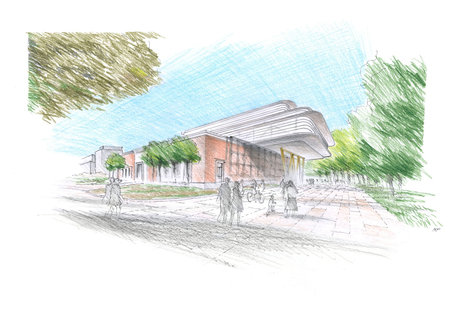 Sketch. Expansion of the Bilbao Fine Arts Museum by Foster + Partners.