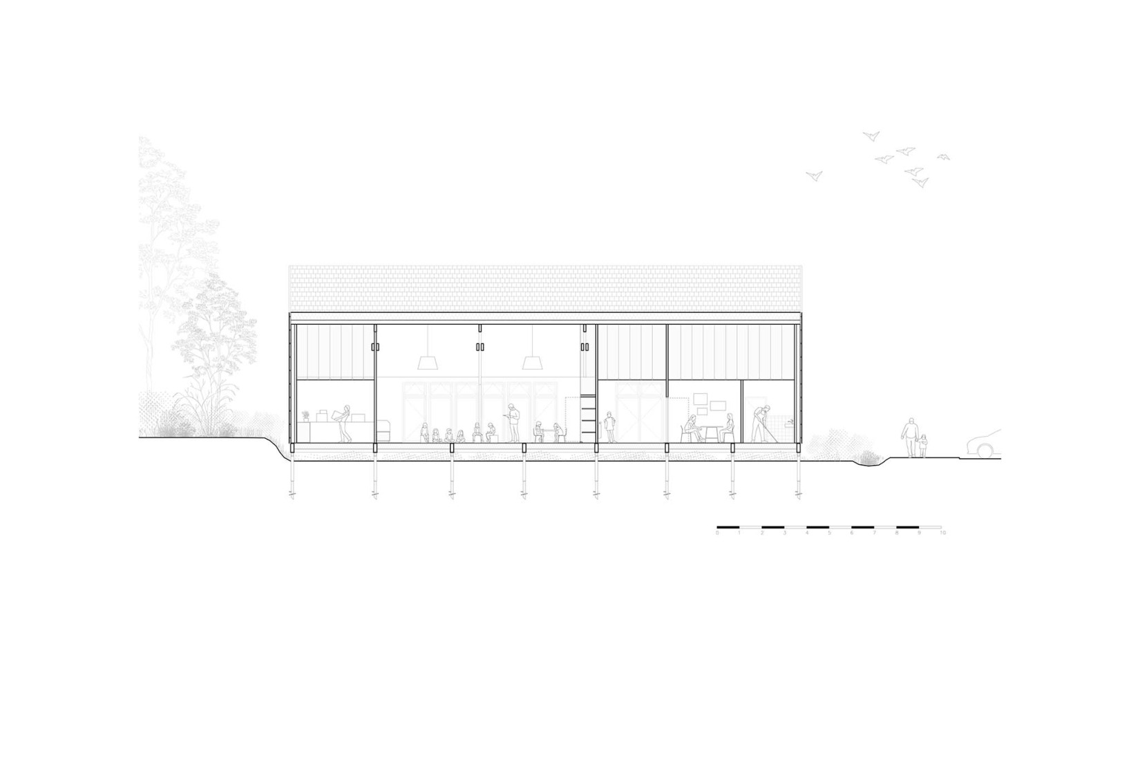 Section. La Madeleine After-School Care Service by Fréquence Architecture.
