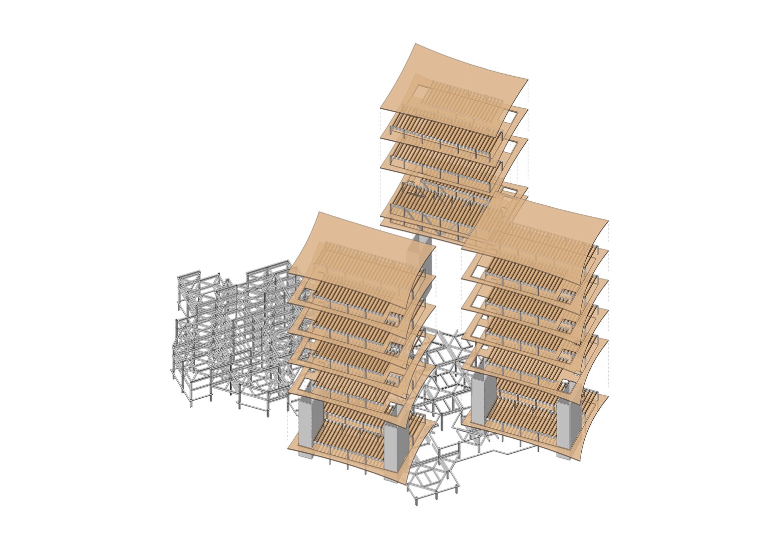 Structure axonometry. Campus du Parc by It's architecture.
