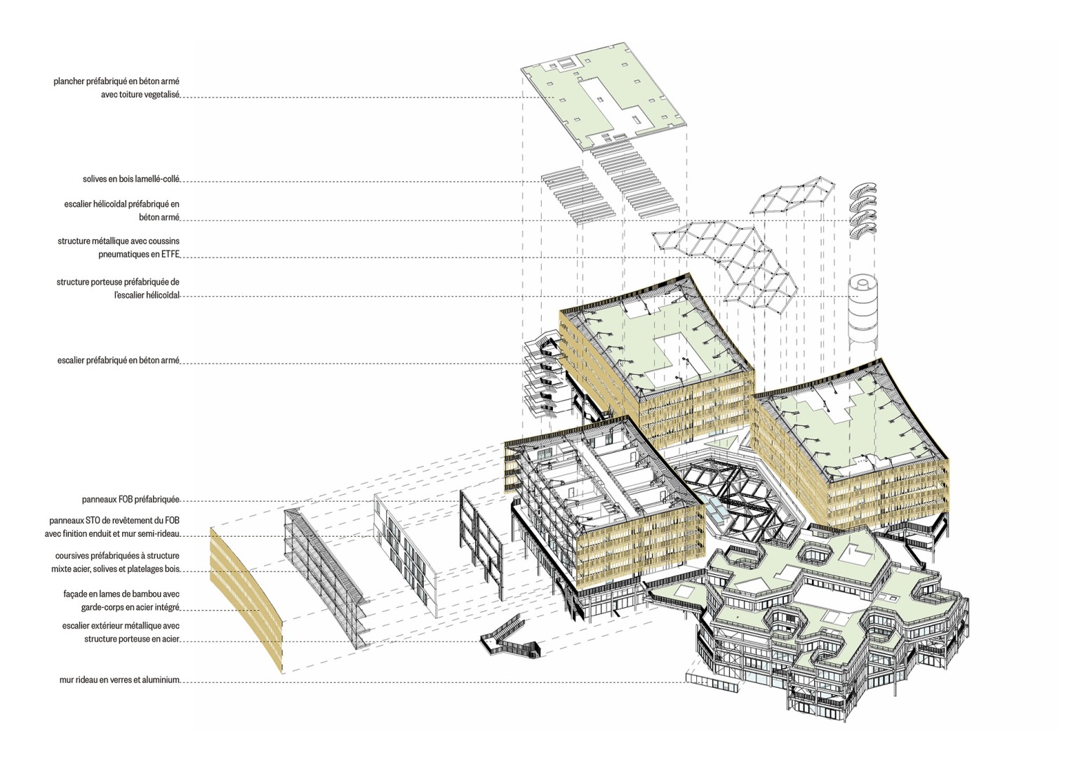 Exploded diagram. Campus du Parc by It's architecture.