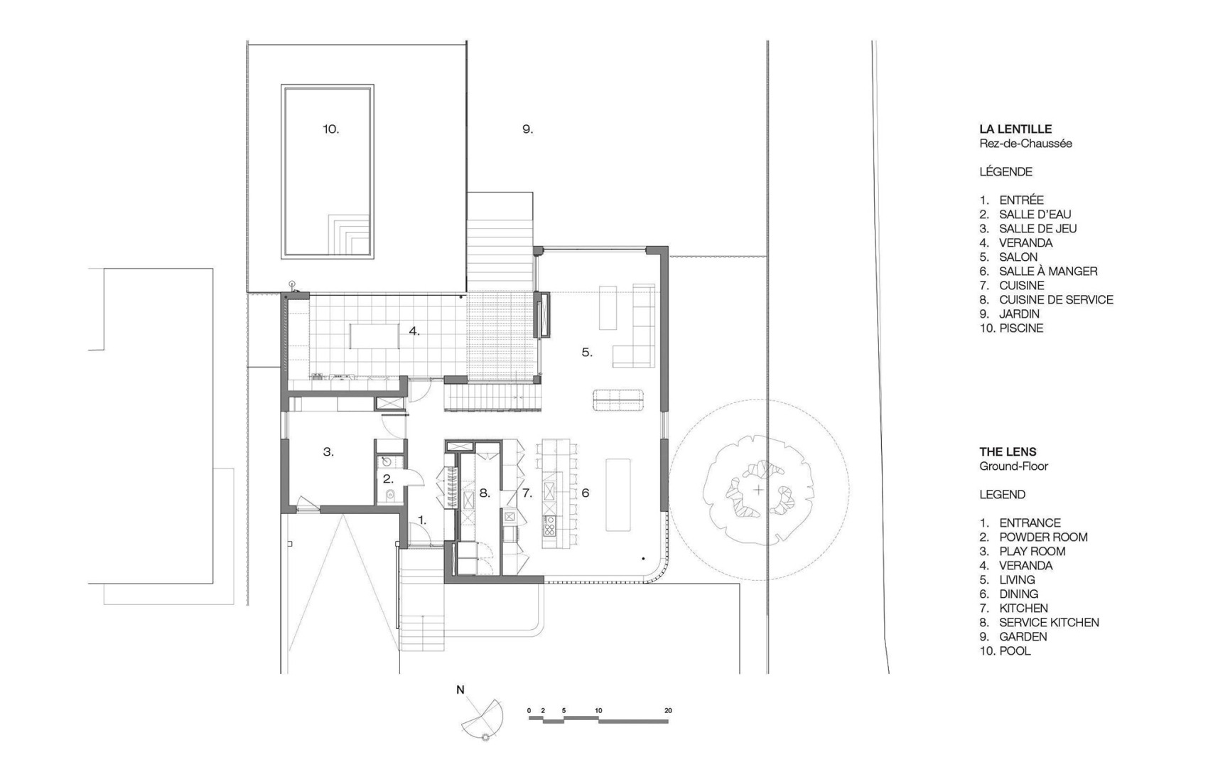 Basement floor plan. "The Lens" by MU Architecture.