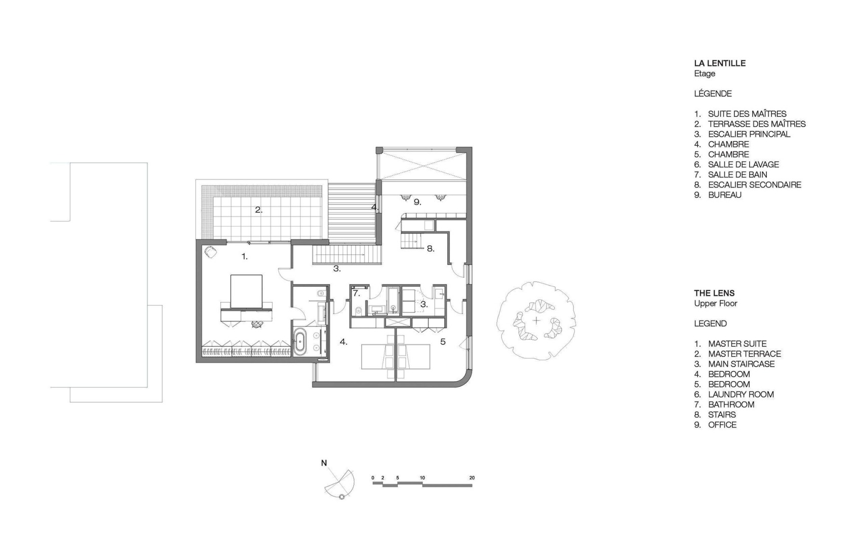 Upper floor plan. "The Lens" by MU Architecture.