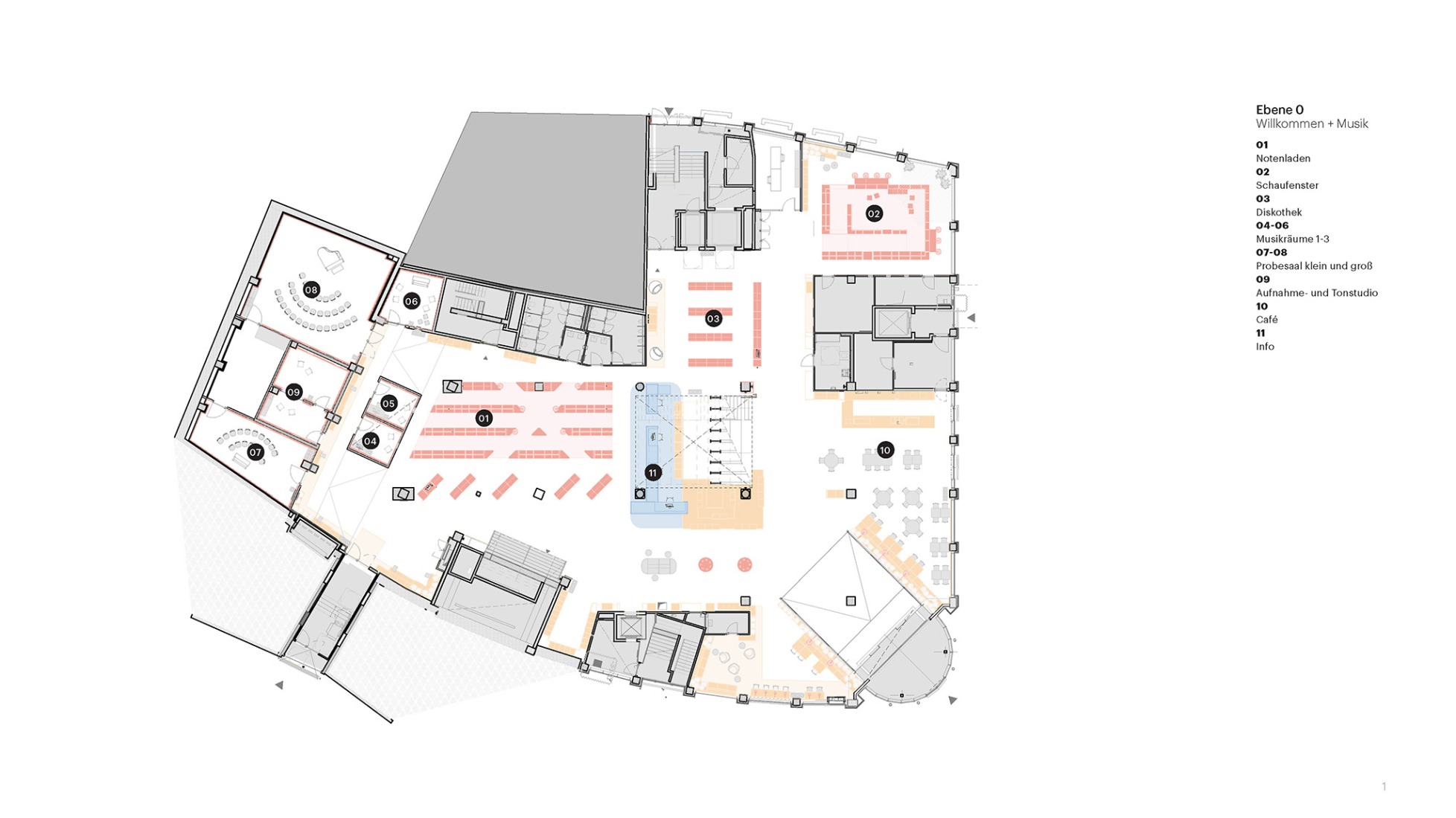 Plano de planta baja. La Biblioteca Central de Essen por MVRDV.