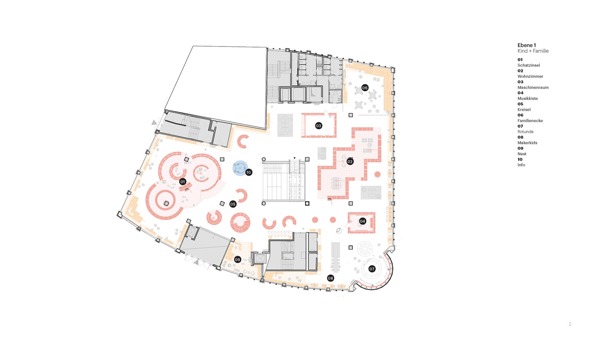Plano de primera planta. La Biblioteca Central de Essen por MVRDV.