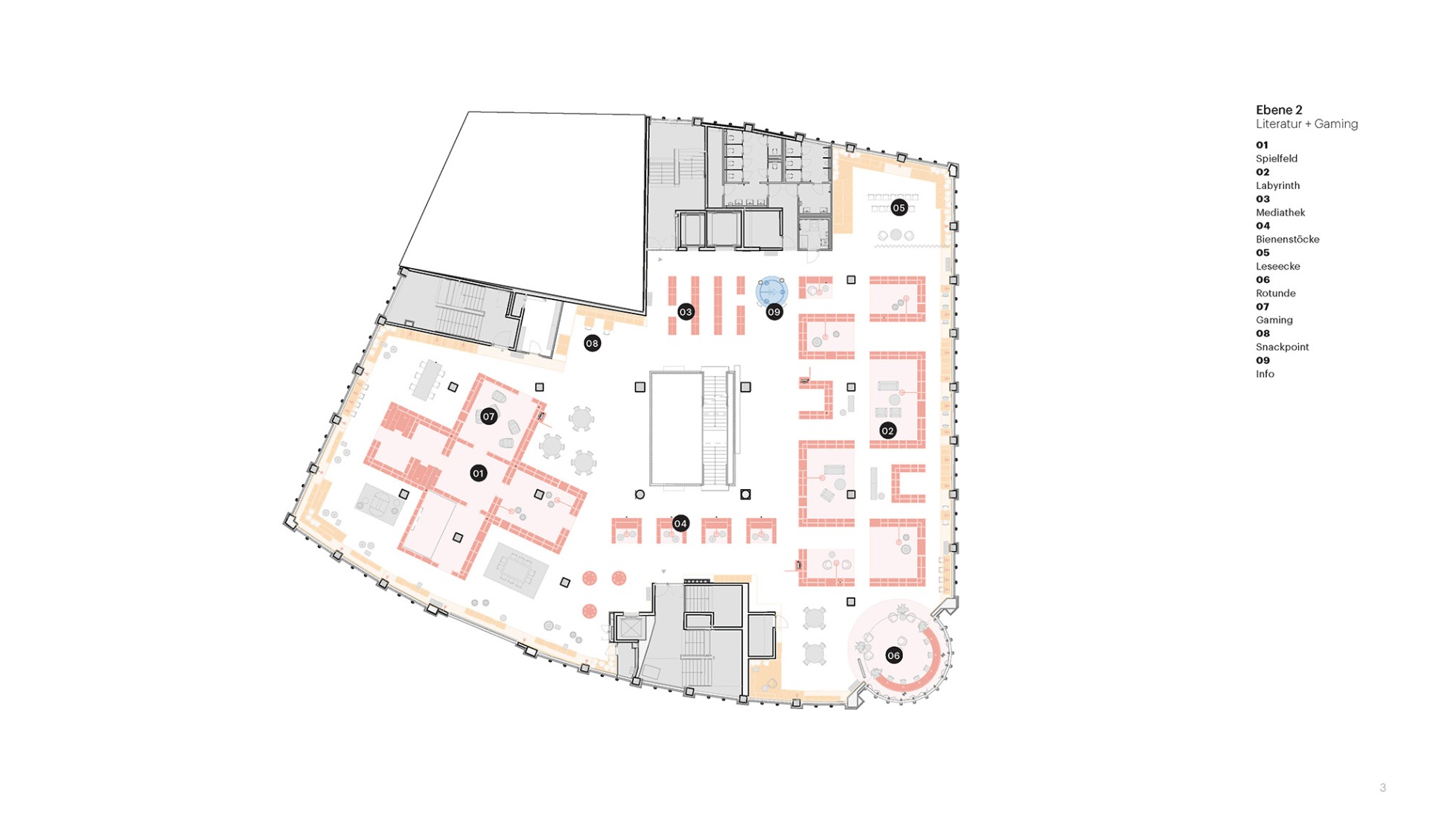 Plano de segunda planta. La Biblioteca Central de Essen por MVRDV.