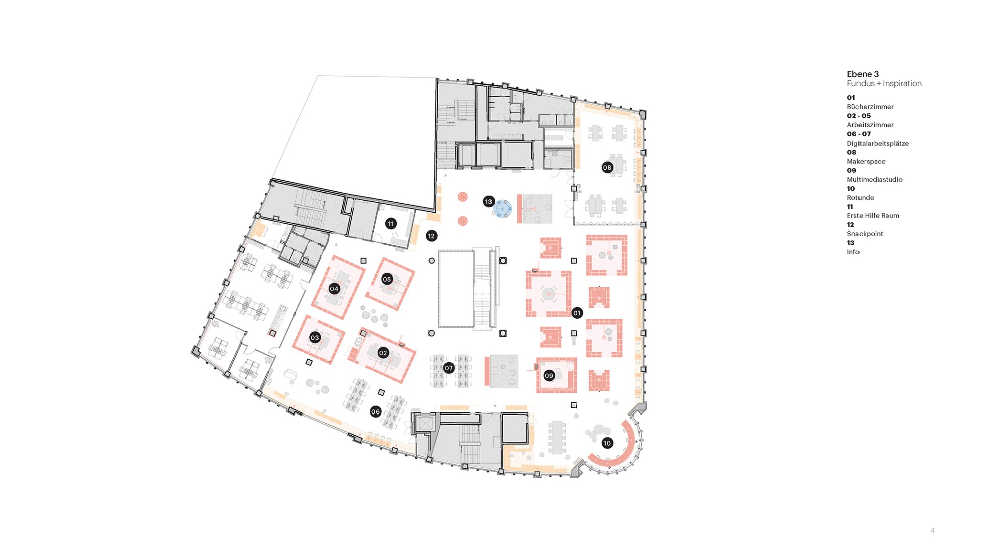 Plano de tercera planta. La Biblioteca Central de Essen por MVRDV.