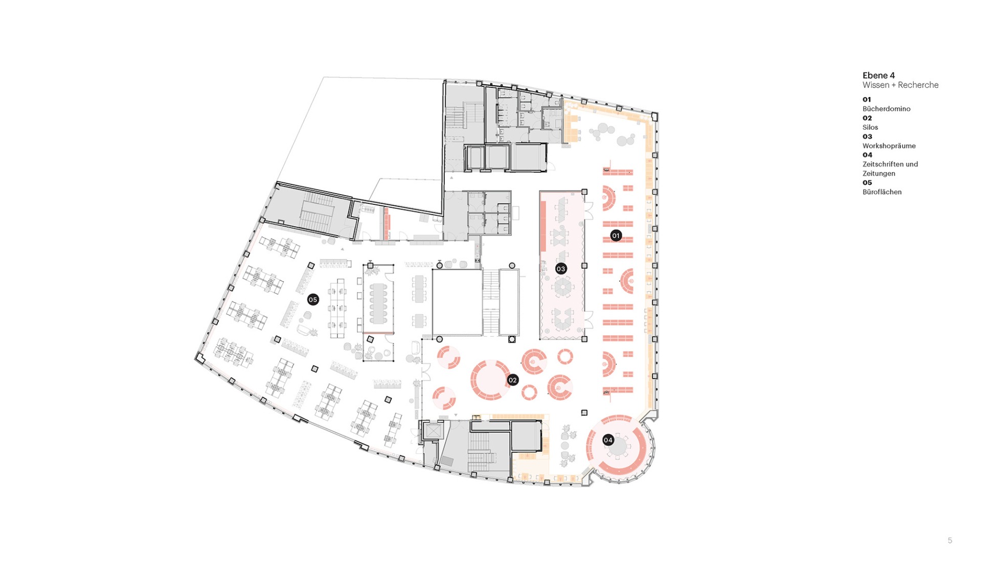 Plano de cuarta planta. La Biblioteca Central de Essen por MVRDV.