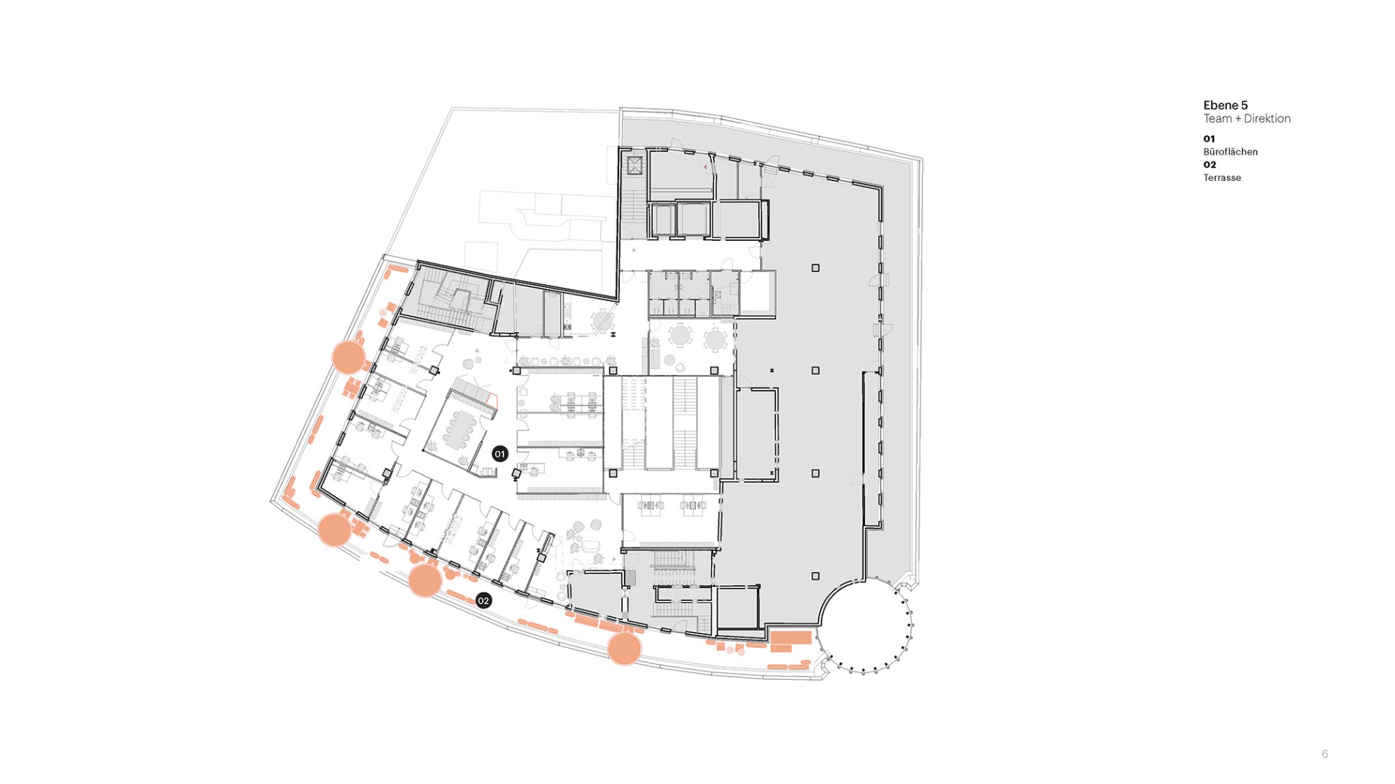 Plano de quinta planta. La Biblioteca Central de Essen por MVRDV.