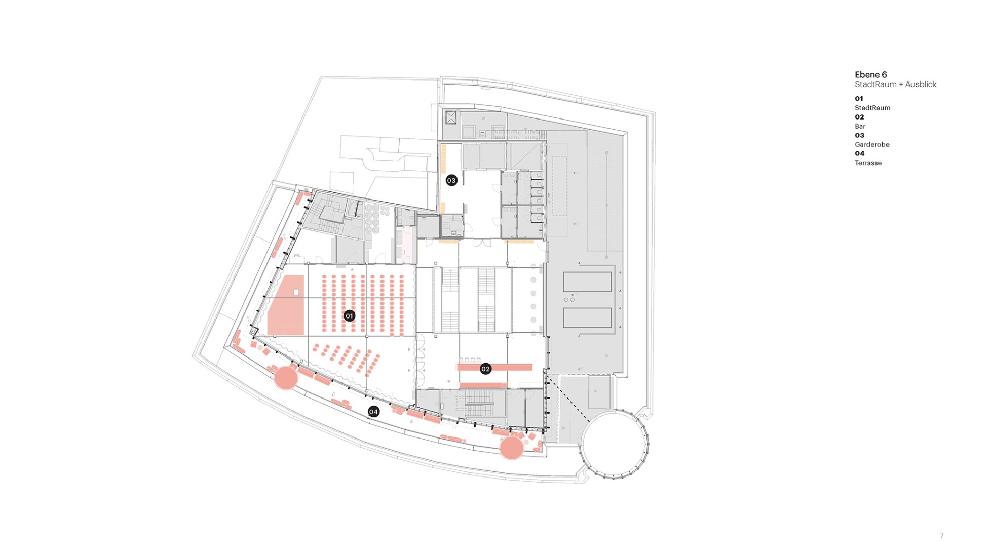 Plano de sexta planta. La Biblioteca Central de Essen por MVRDV.